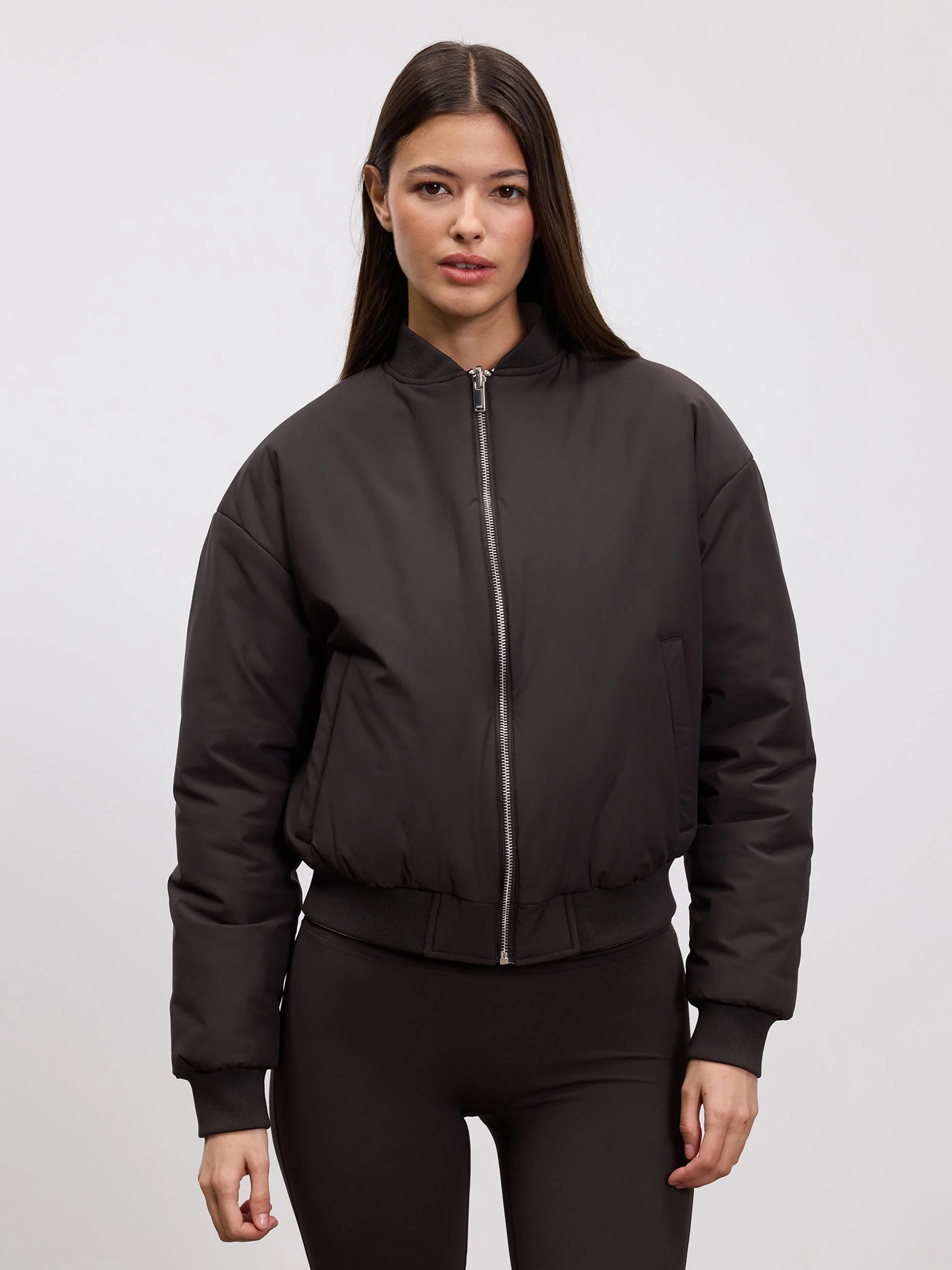 Womens Reversible Bomber Jacket in Brown Ecru - Image 4