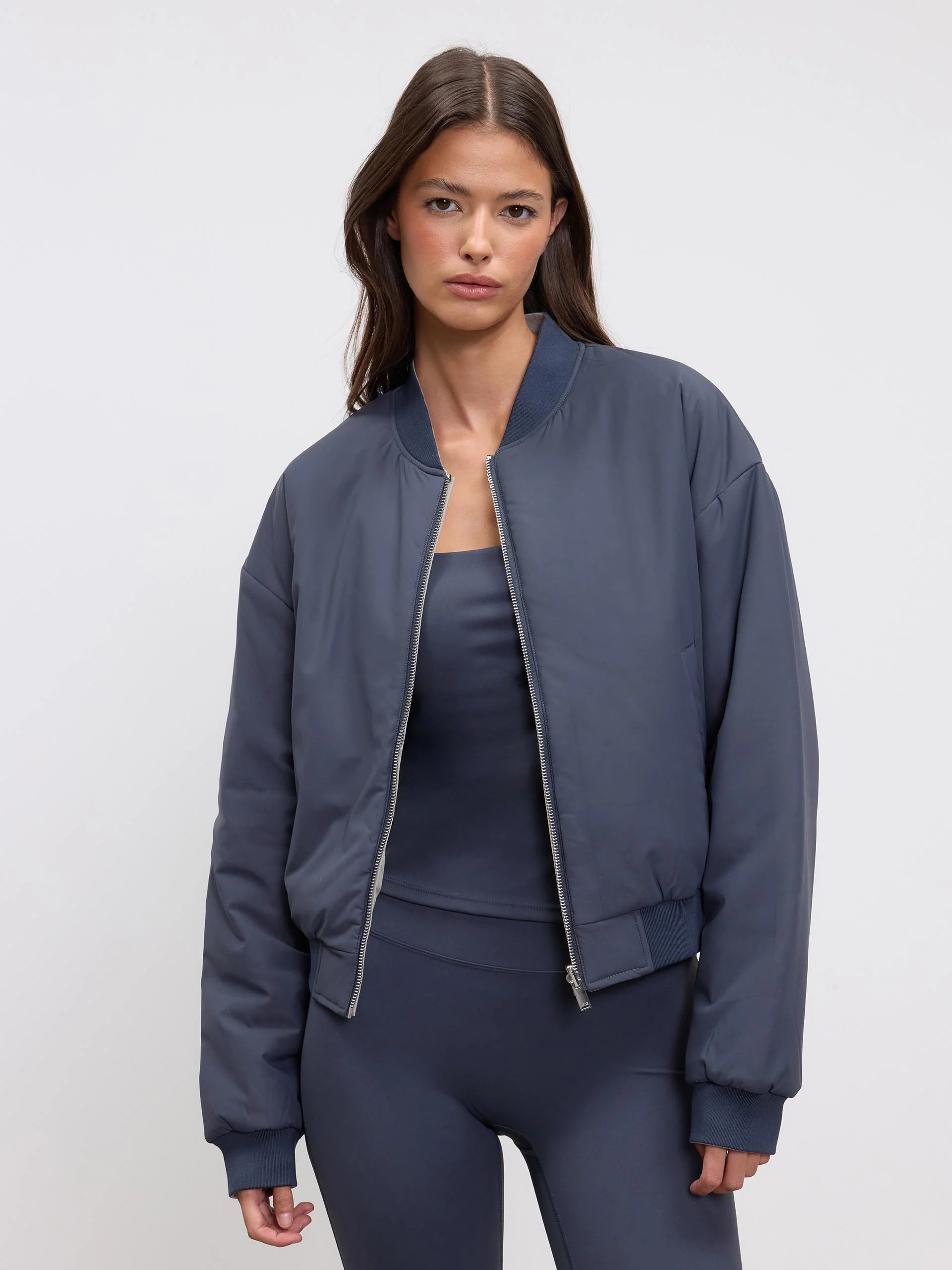 Womens Reversible Bomber Jacket in Slate Blue Stone - Image 4
