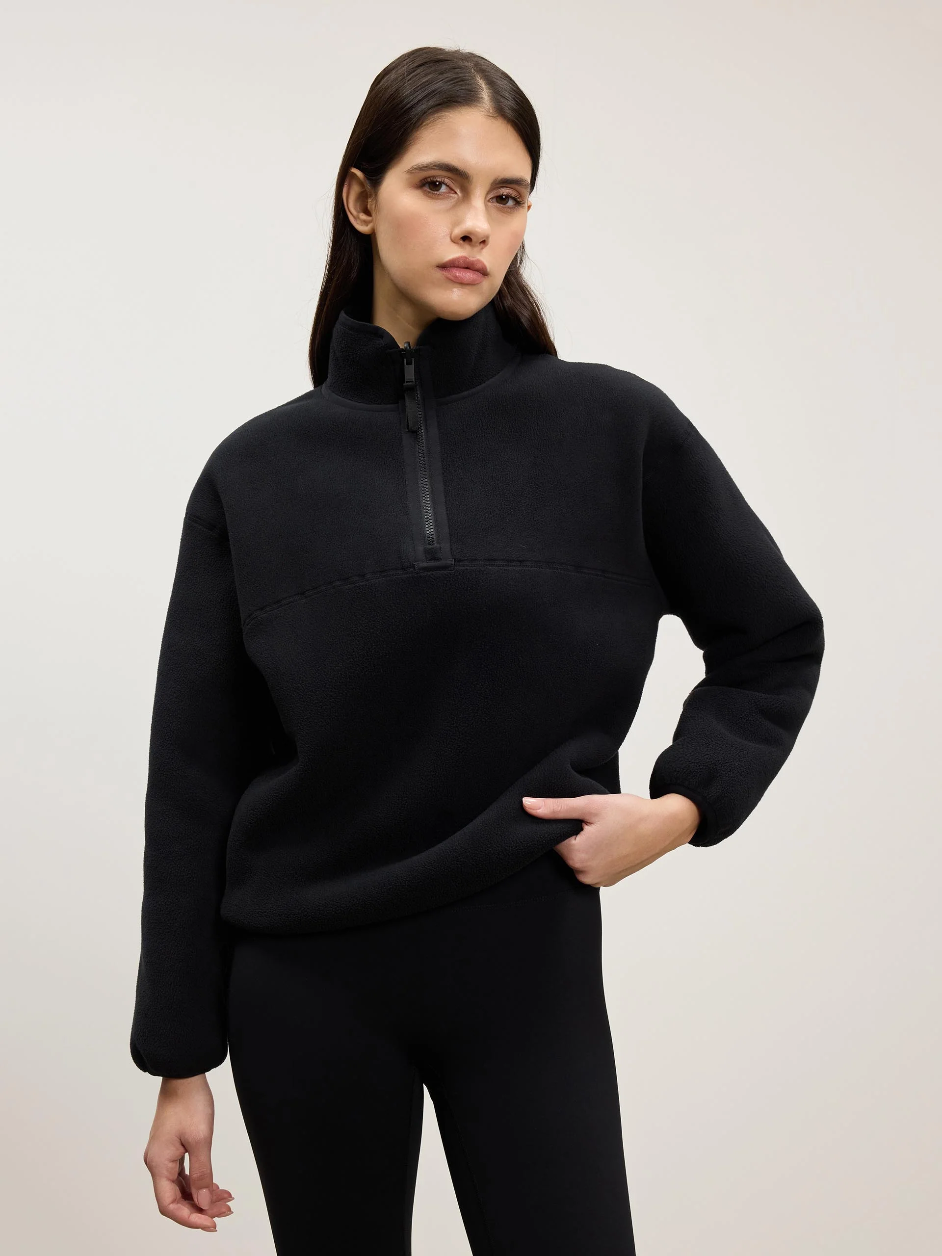 Womens Reversible Sherpa Fleece Half Zip in Black - Image 2