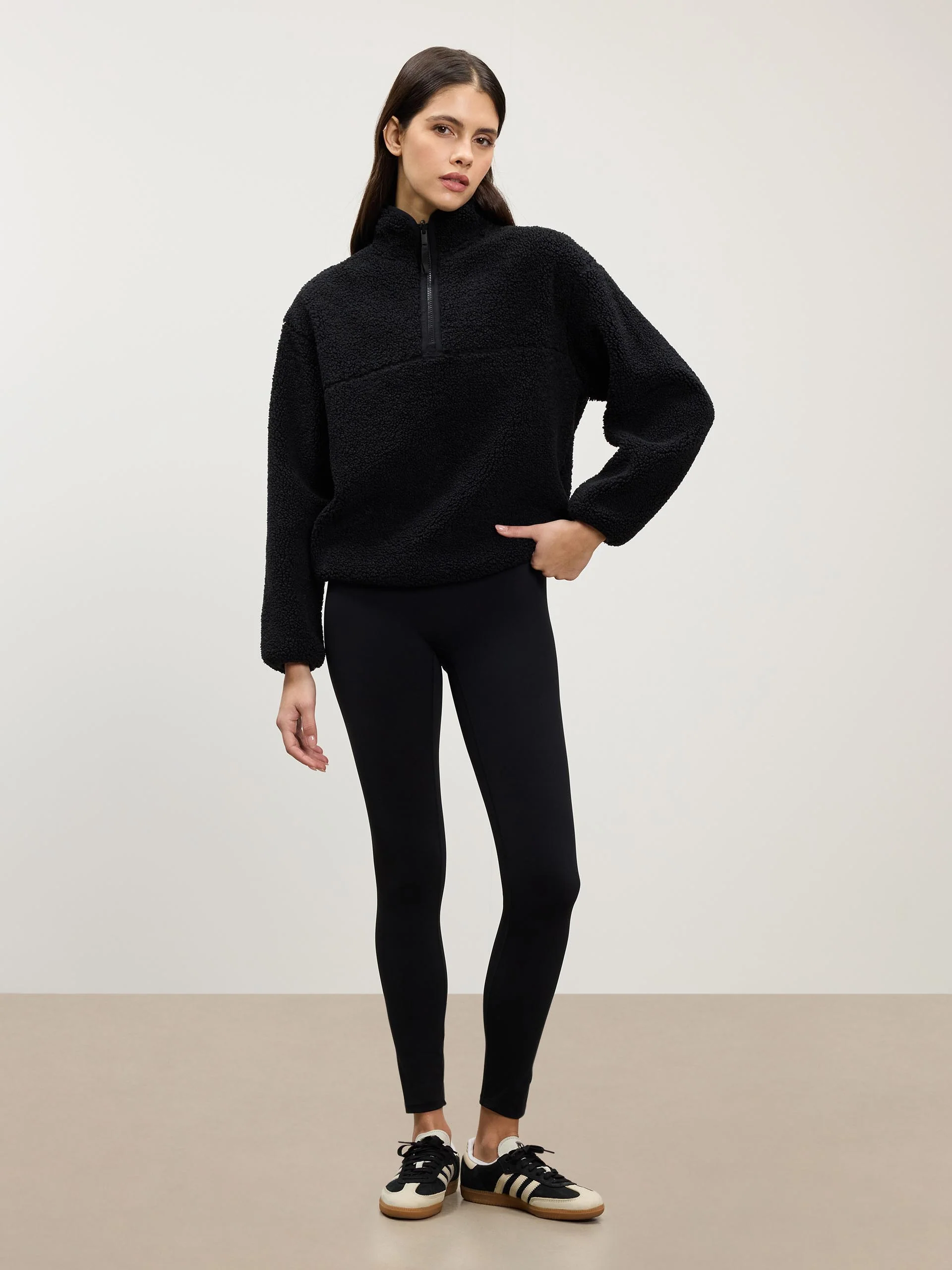 Womens Reversible Sherpa Fleece Half Zip in Black - Image 3