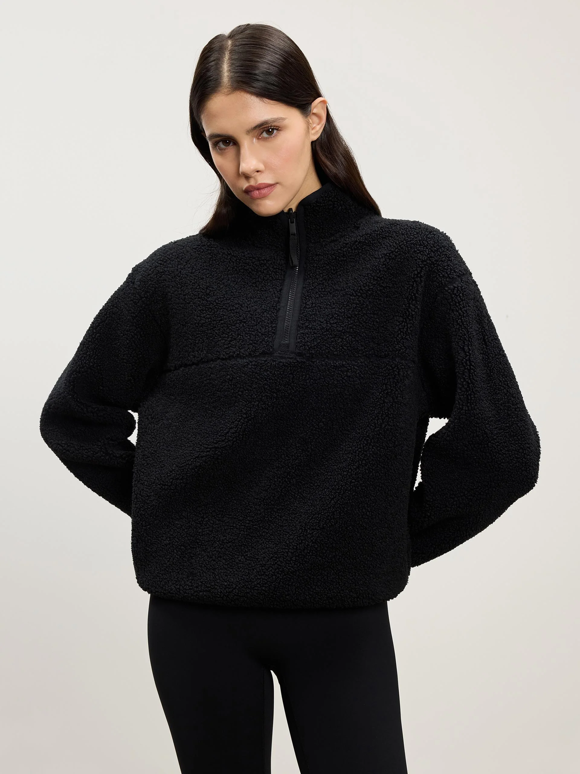 Womens Reversible Sherpa Fleece Half Zip in Black - Image 7