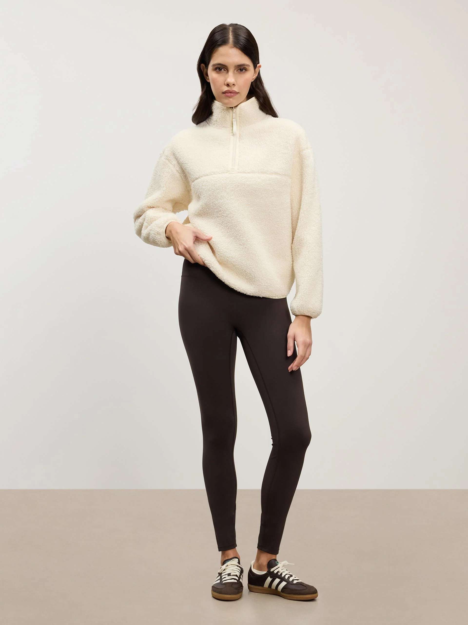 Womens Reversible Sherpa Fleece Half Zip in Ecru - Image 3