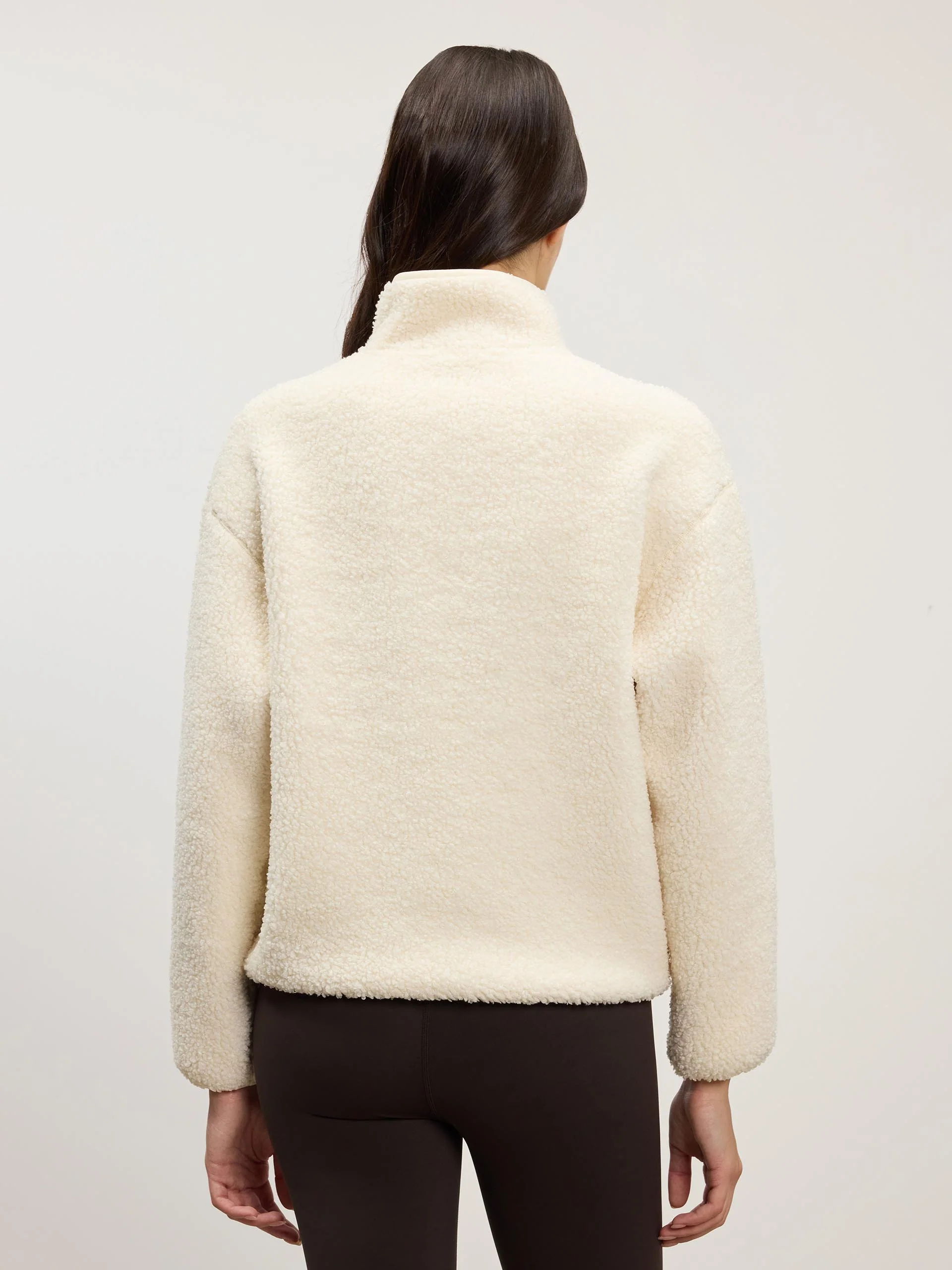 Womens Reversible Sherpa Fleece Half Zip in Ecru - Image 5
