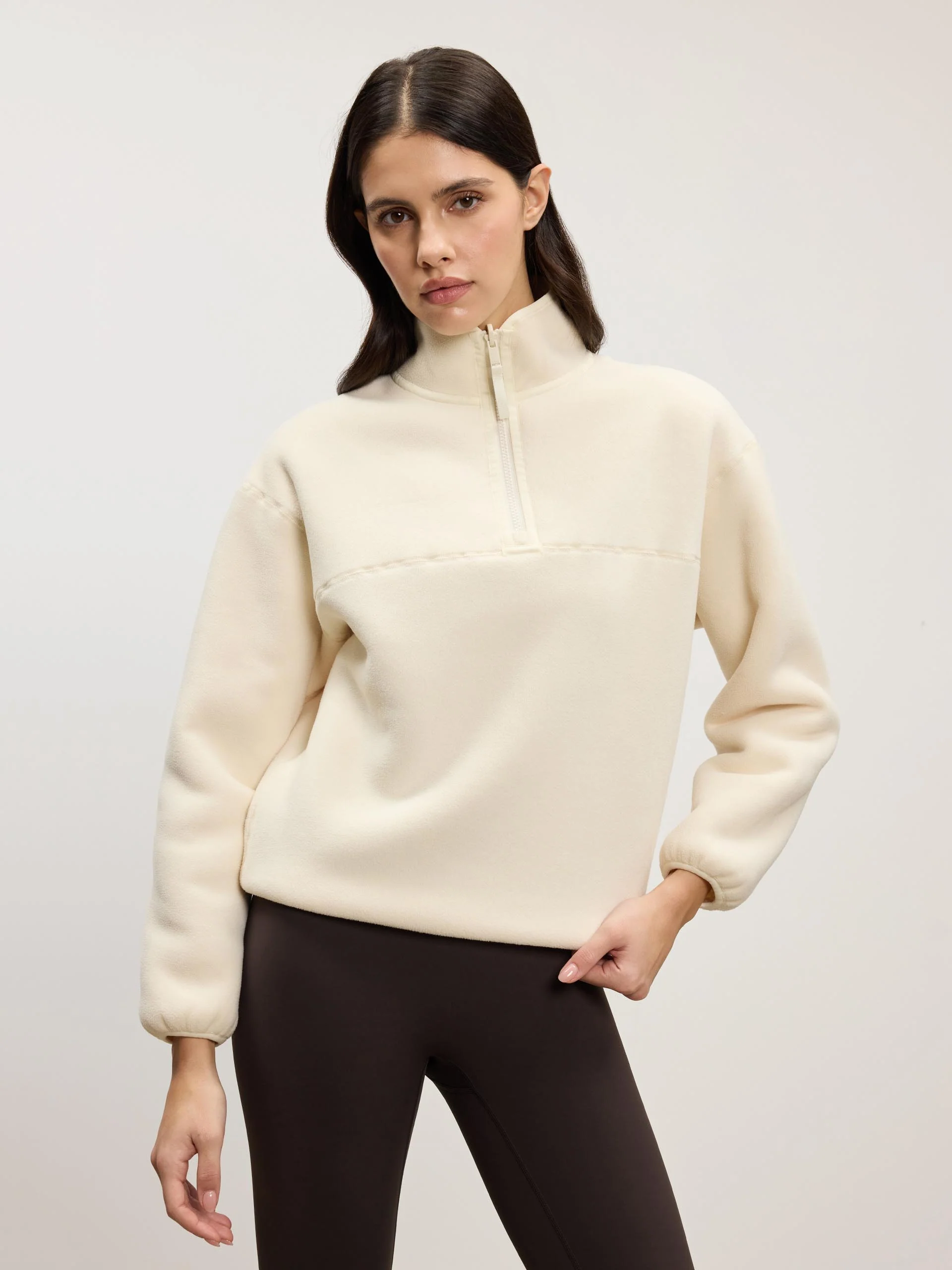 Womens Reversible Sherpa Fleece Half Zip in Ecru - Image 6