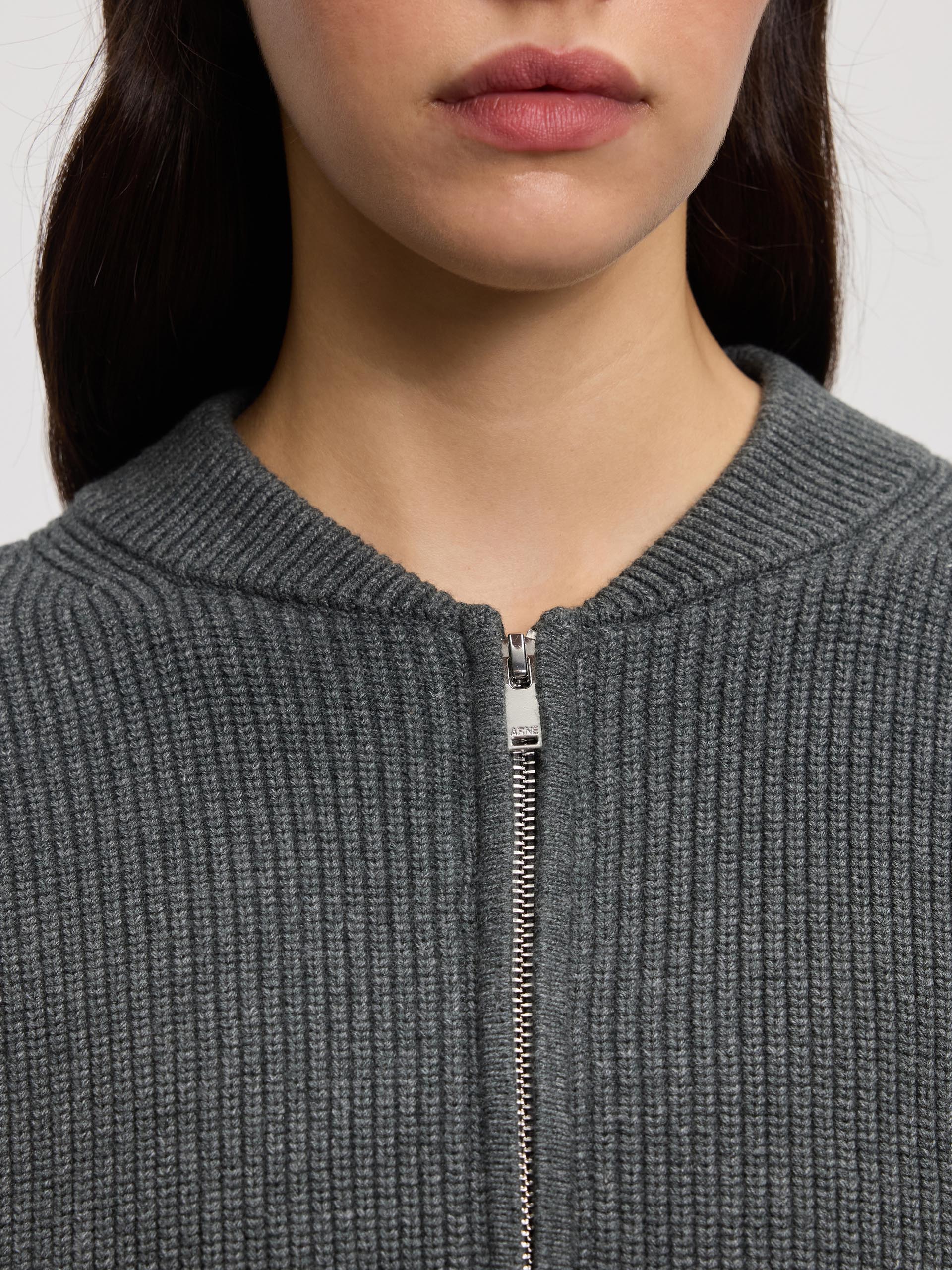 Womens Ribbed Bomber in Charcoal - Image 3