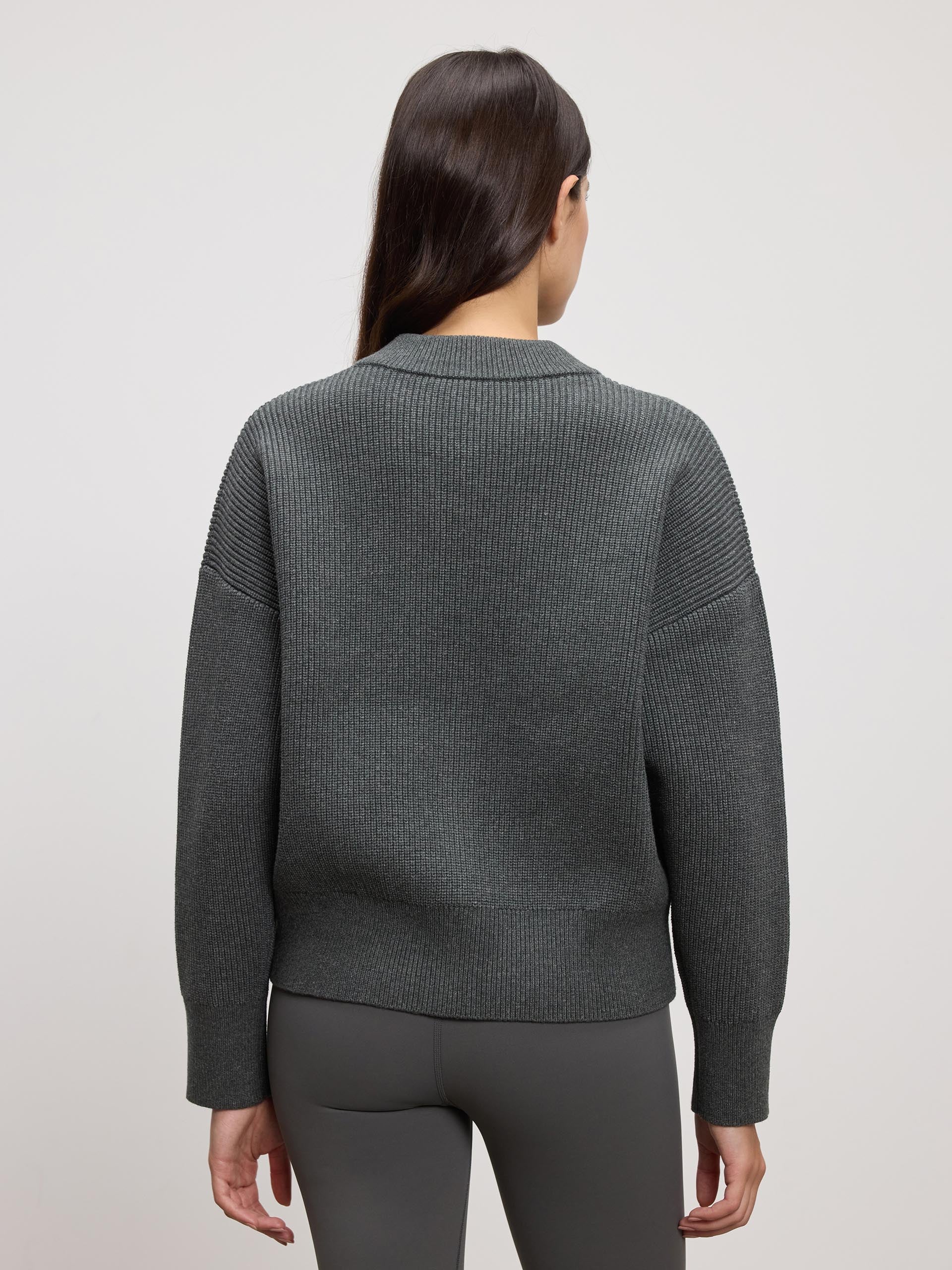 Womens Ribbed Bomber in Charcoal - Image 6