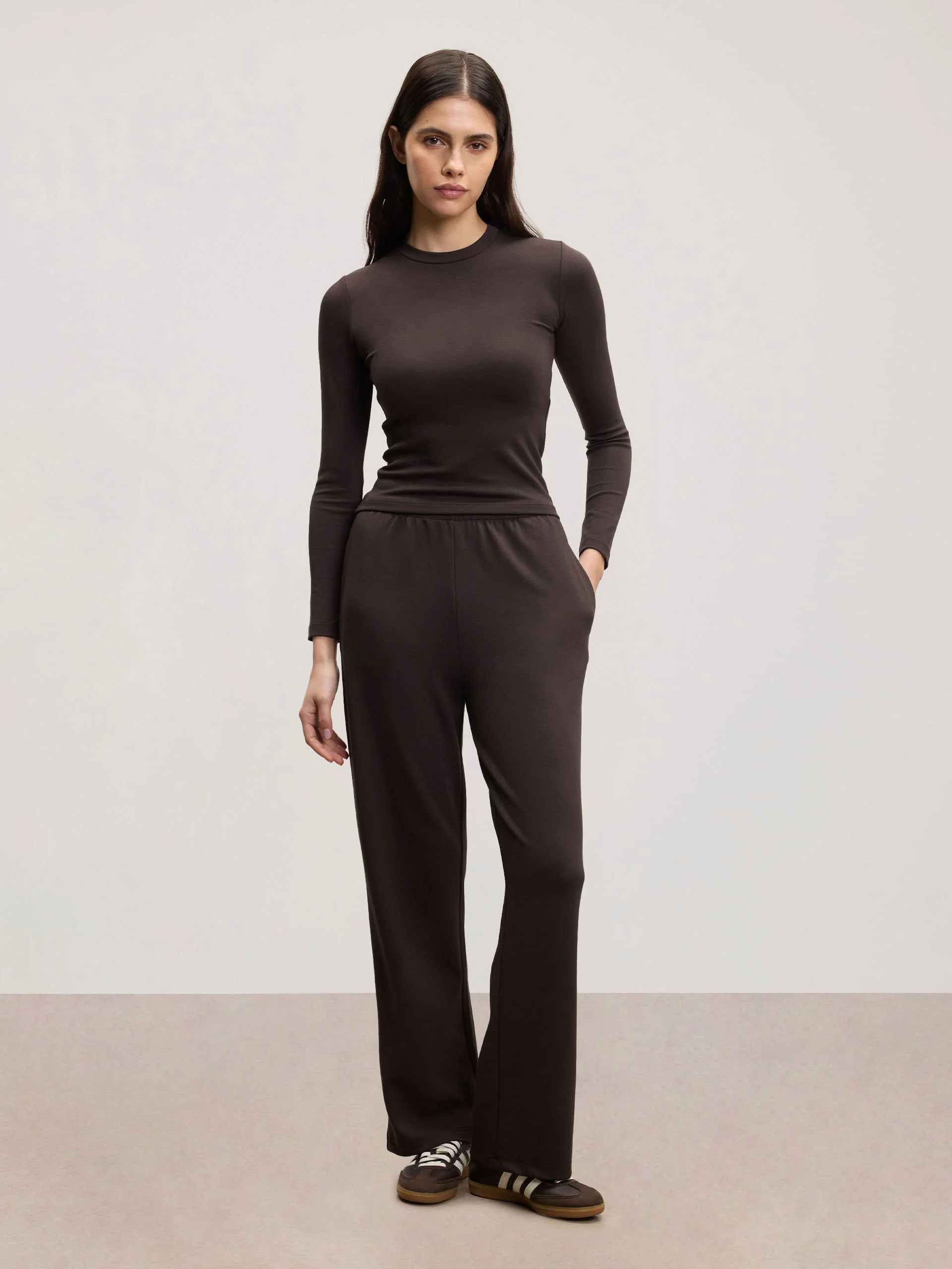 Womens Soft Interlock Jogger in Brown - Image 2