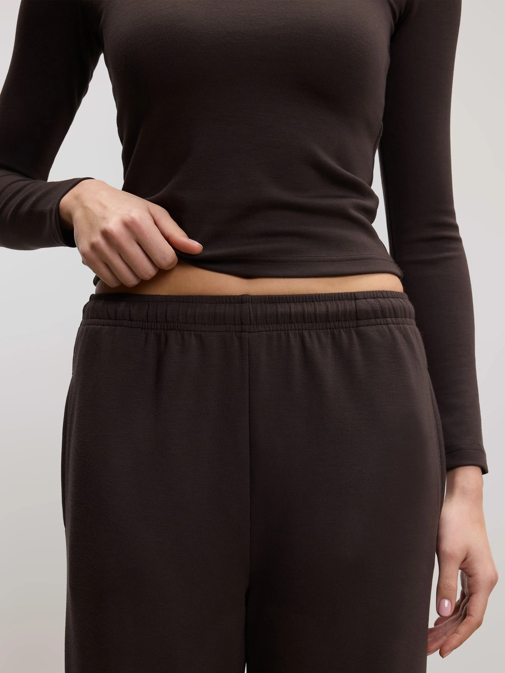 Womens Soft Interlock Jogger in Brown - Image 4
