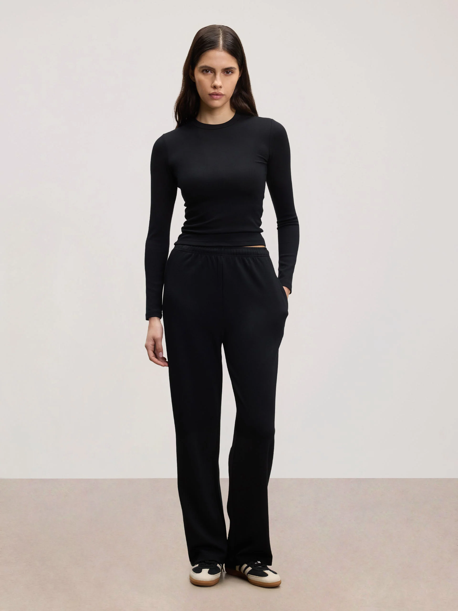 Womens Soft Interlock Long Sleeve Top in Black - Image 2