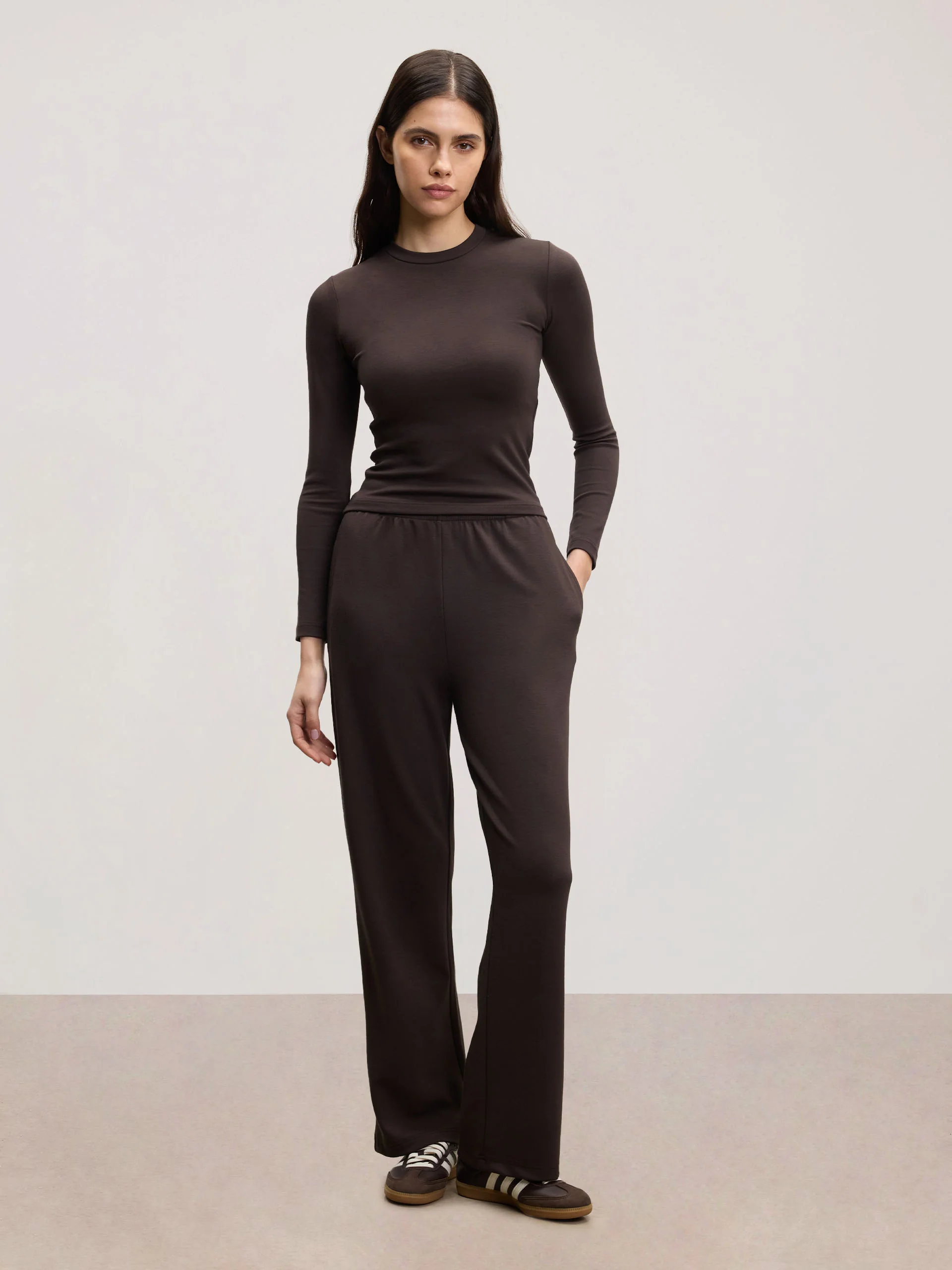 Womens Soft Interlock Long Sleeve Top in Brown - Image 2