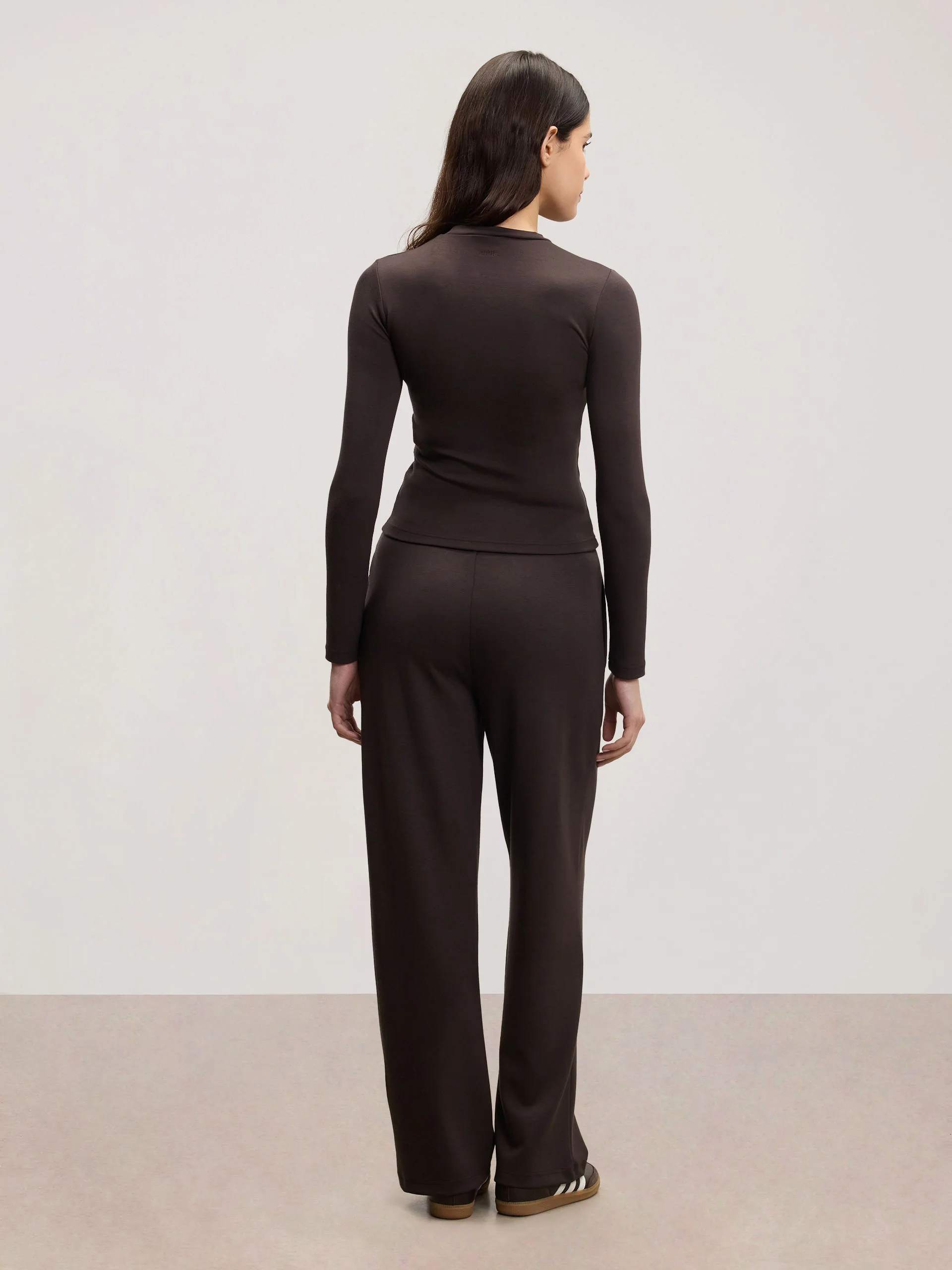 Womens Soft Interlock Long Sleeve Top in Brown - Image 5