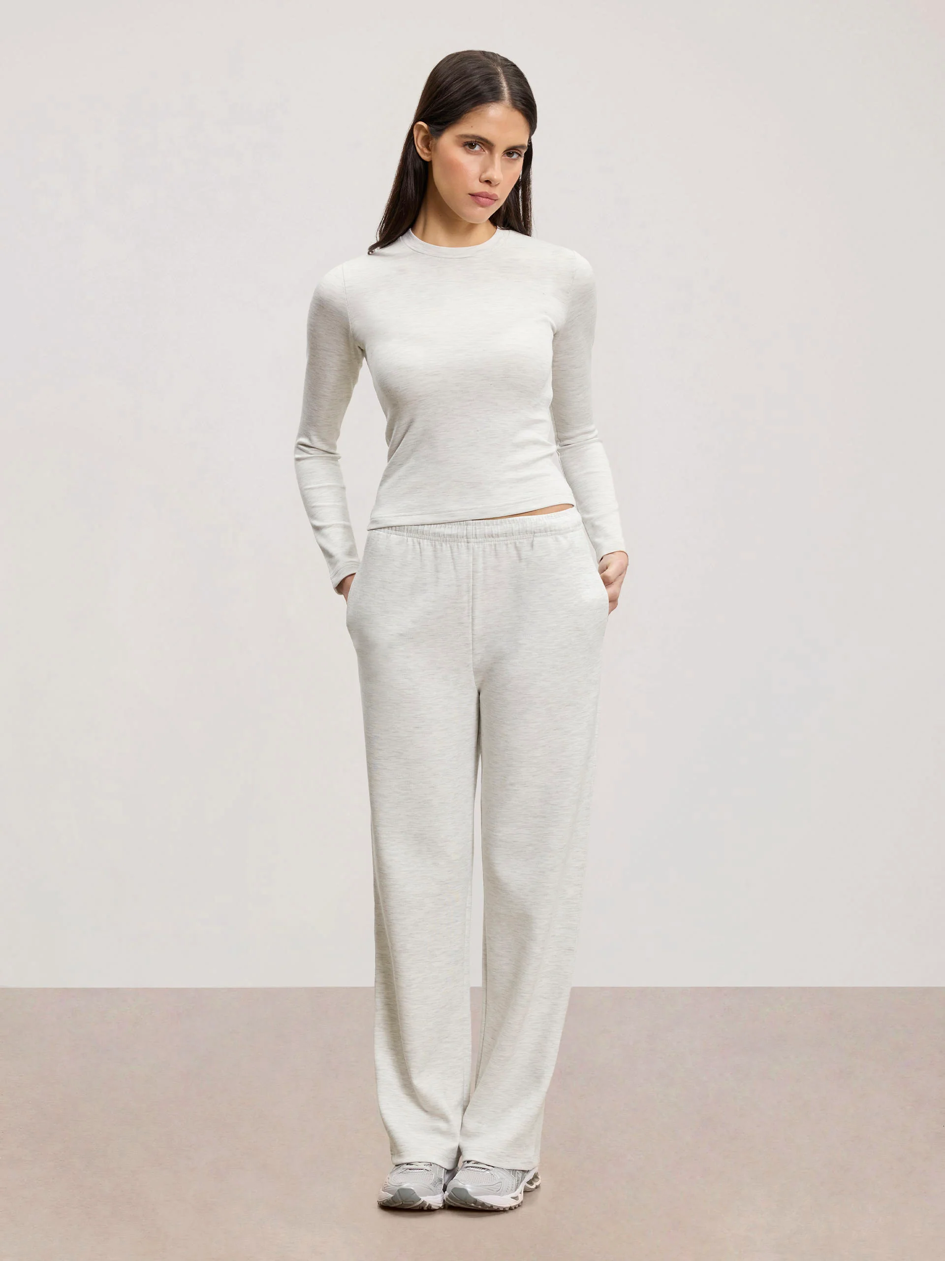 Womens Soft Interlock Long Sleeve Top in Marl Grey - Image 2
