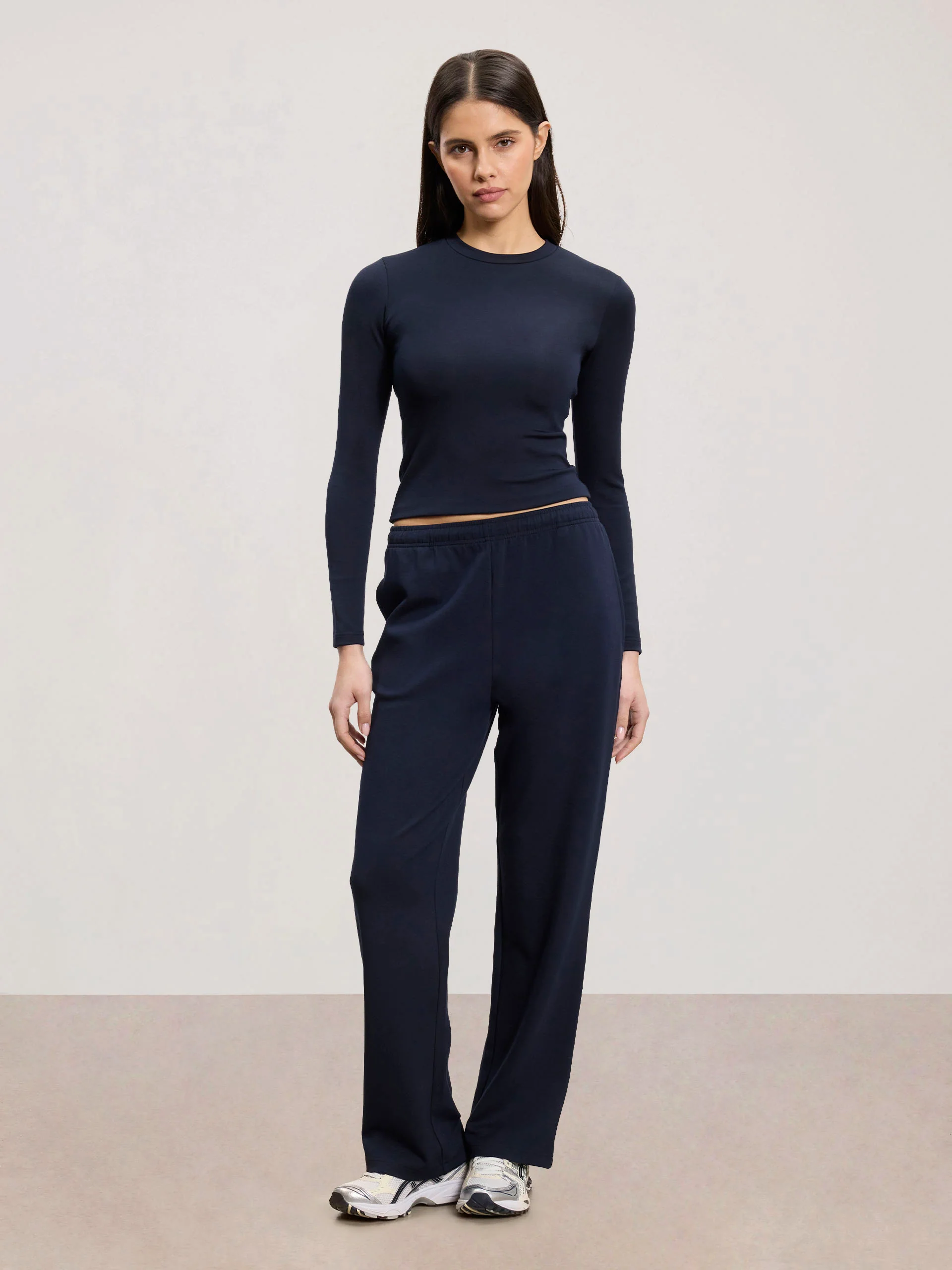 Womens Soft Interlock Long Sleeve Top in Navy - Image 2