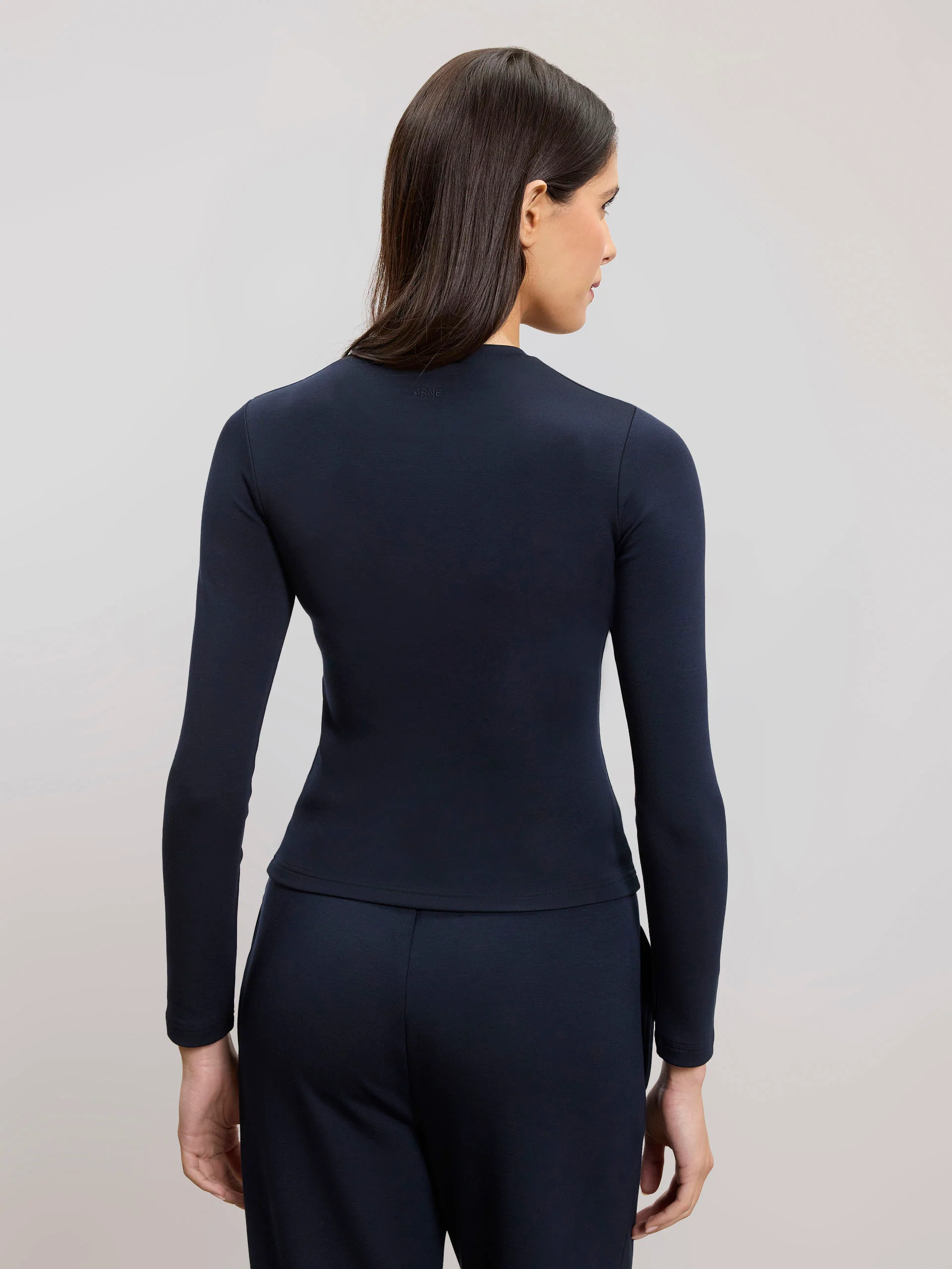 Womens Soft Interlock Long Sleeve Top in Navy - Image 3