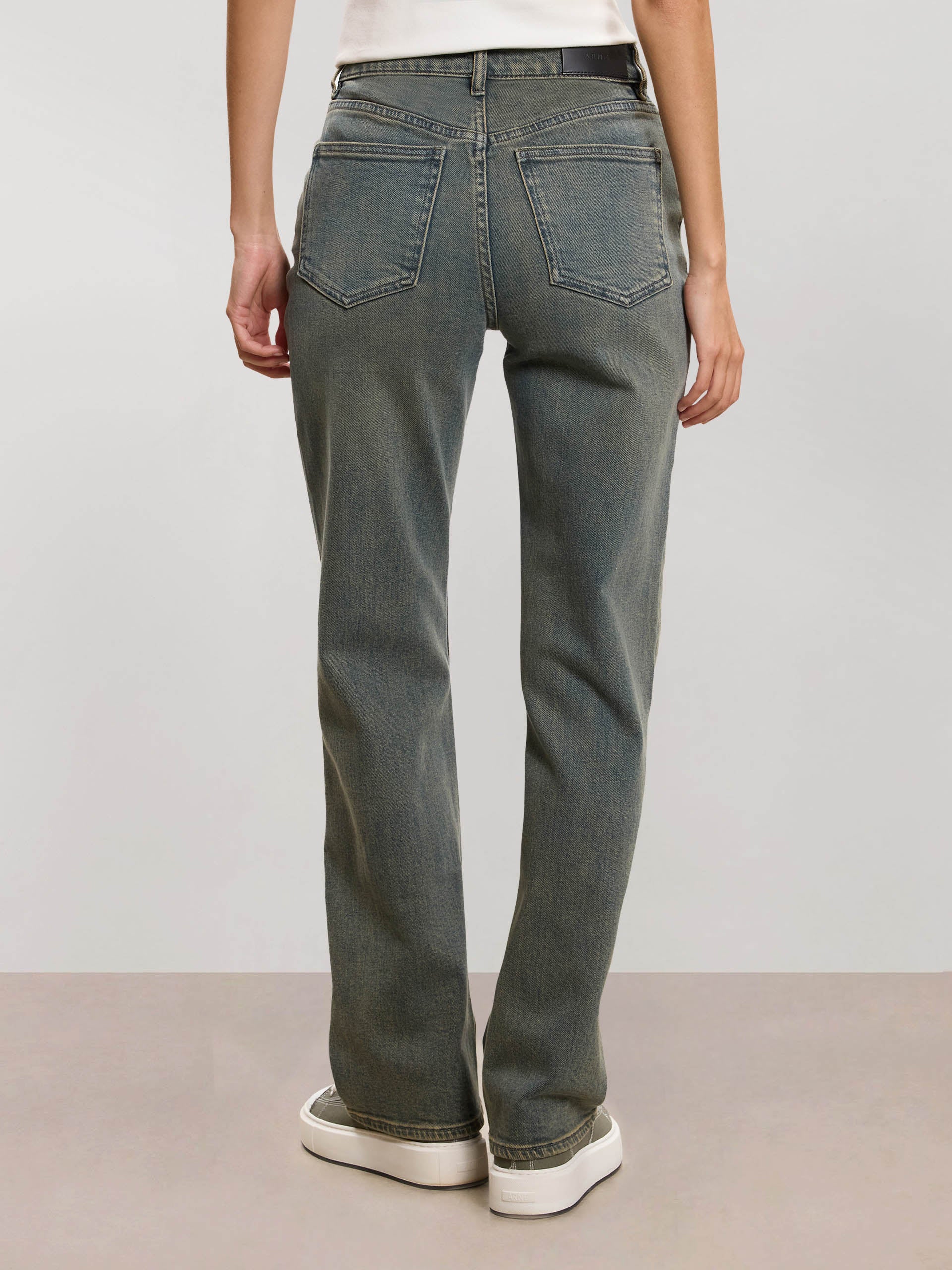 Womens Straight Leg Denim Jeans in Dark Sand - Image 3