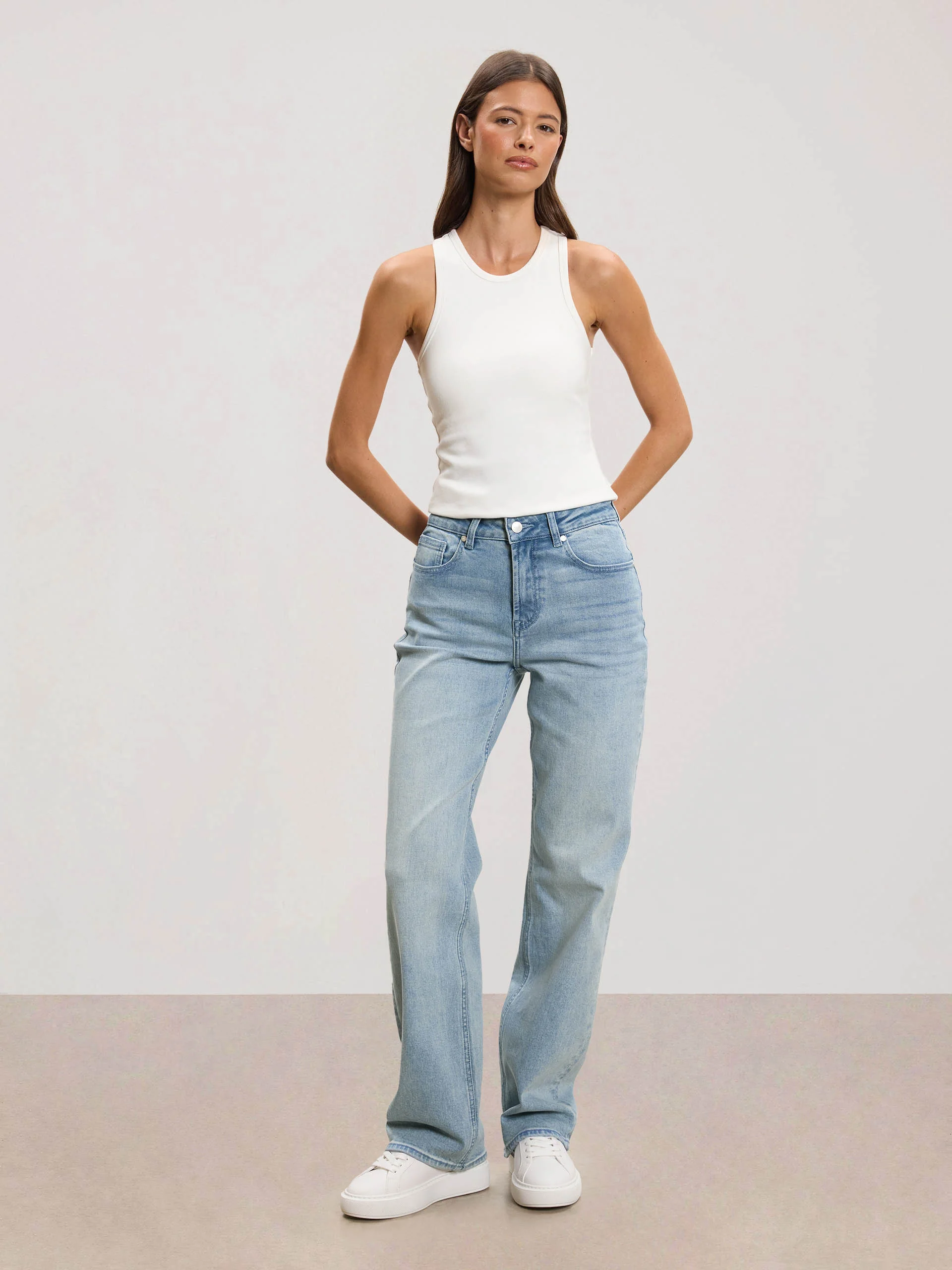 Womens Straight Leg Denim Jeans in Light Blue - Image 2