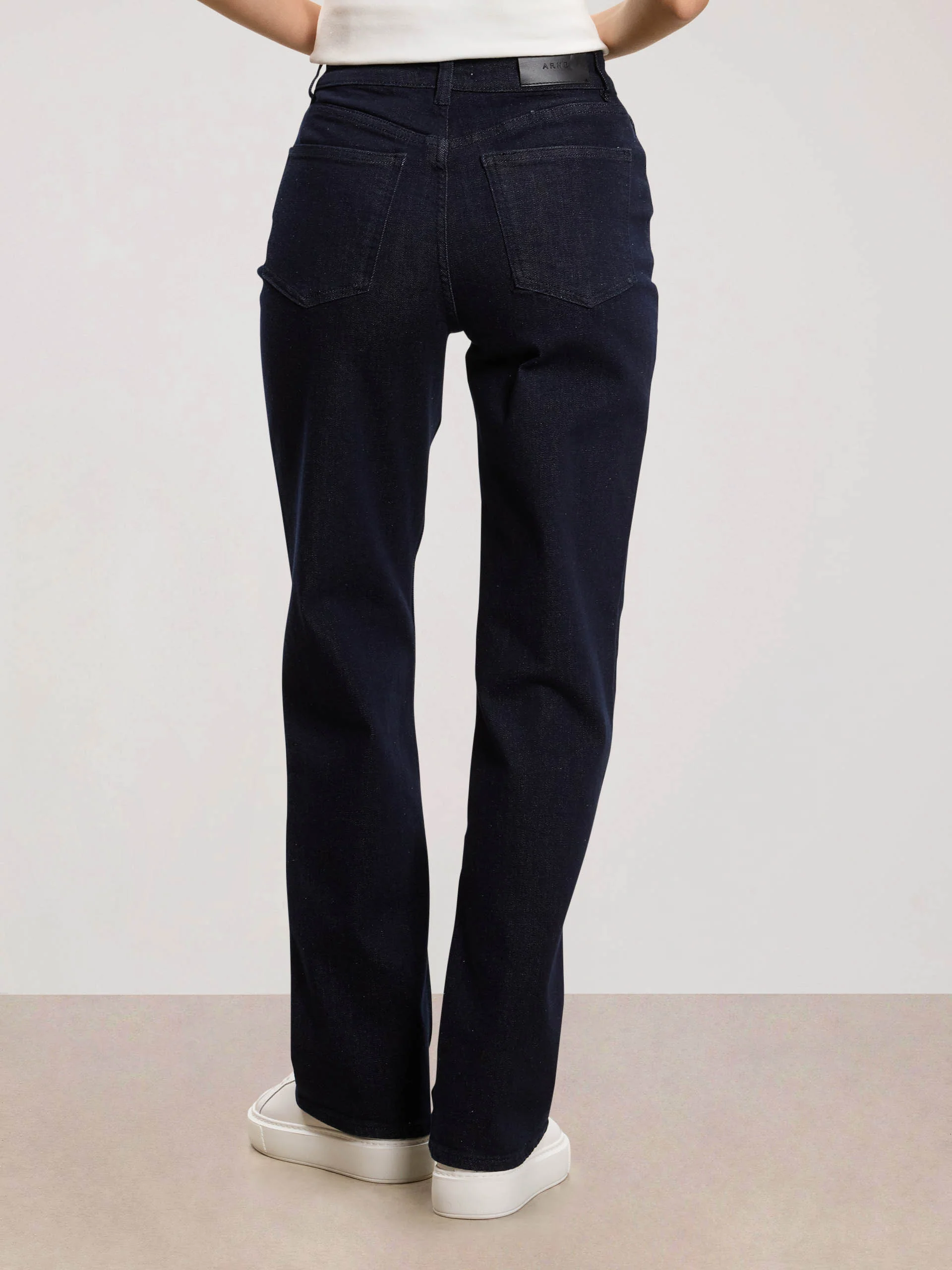 Womens Straight Leg Denim Jeans in Solid Dark Blue - Image 3