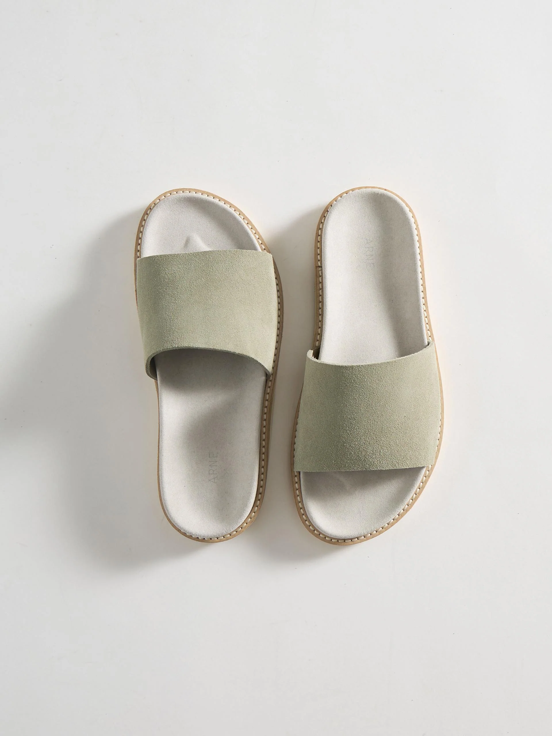 Womens Suede Slides in Olive - Image 2