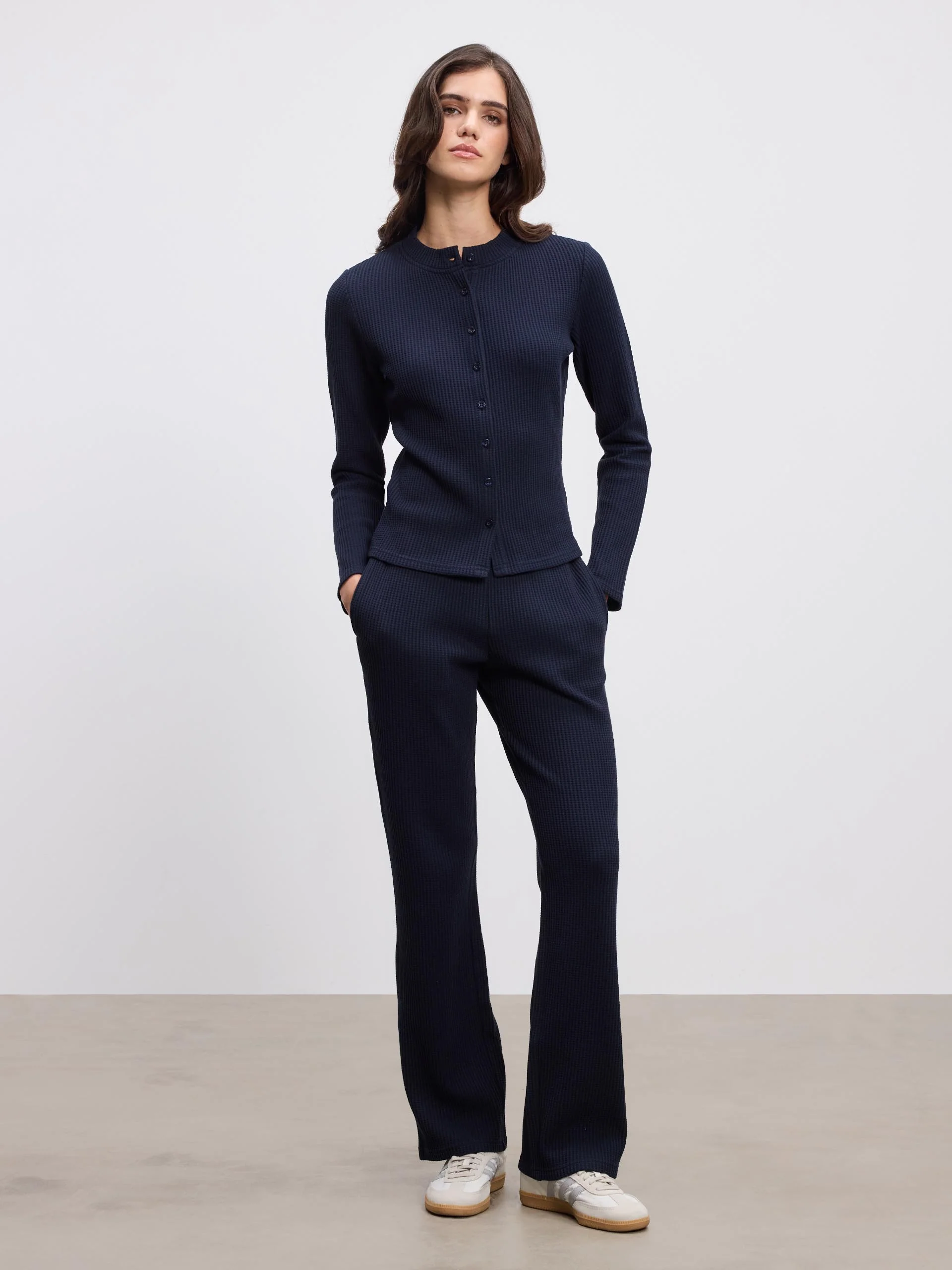 Womens Waffle Button Through Cardigan in Navy - Image 5
