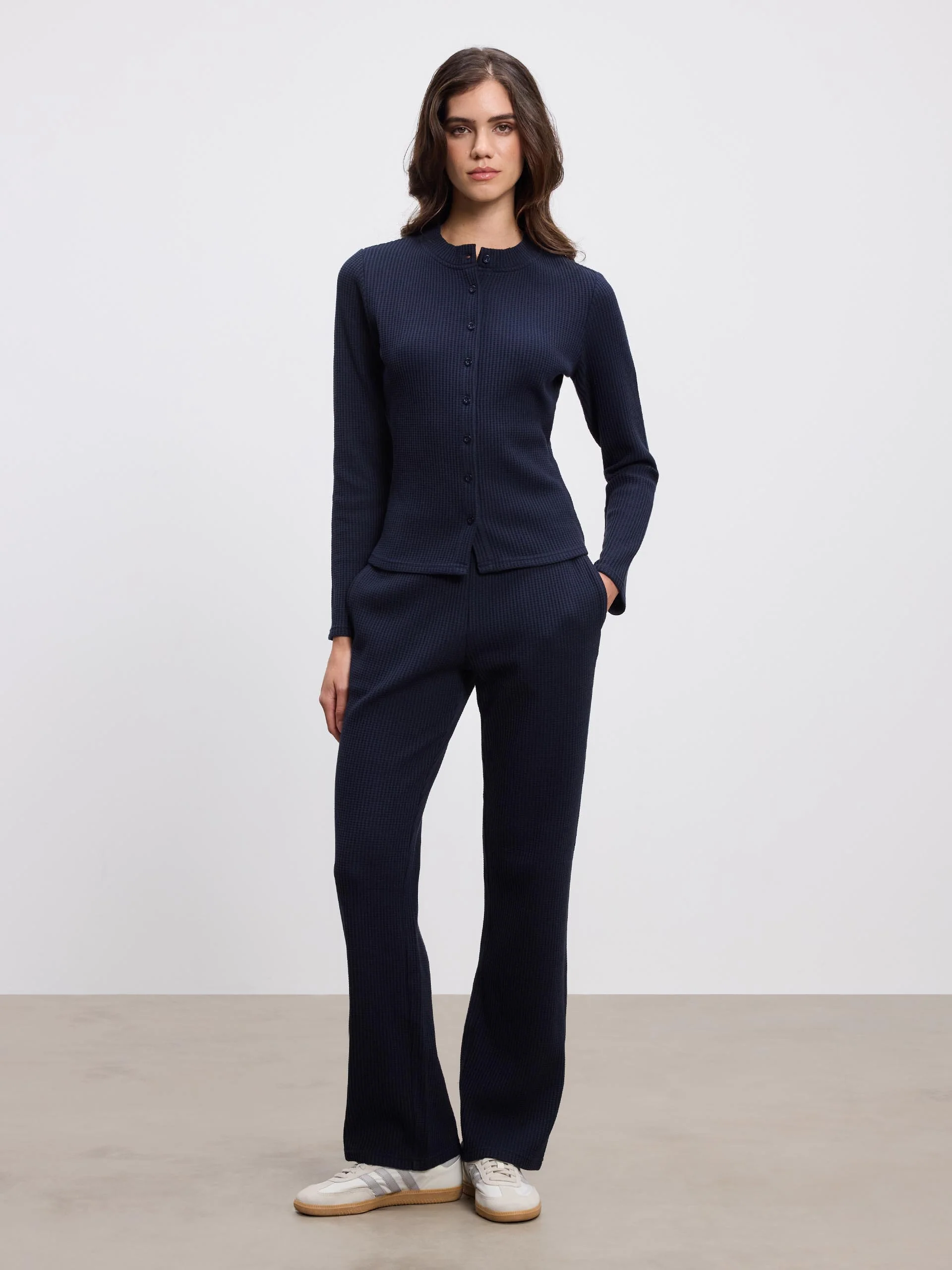 Womens Waffle Button Through Cardigan in Navy - Image 7
