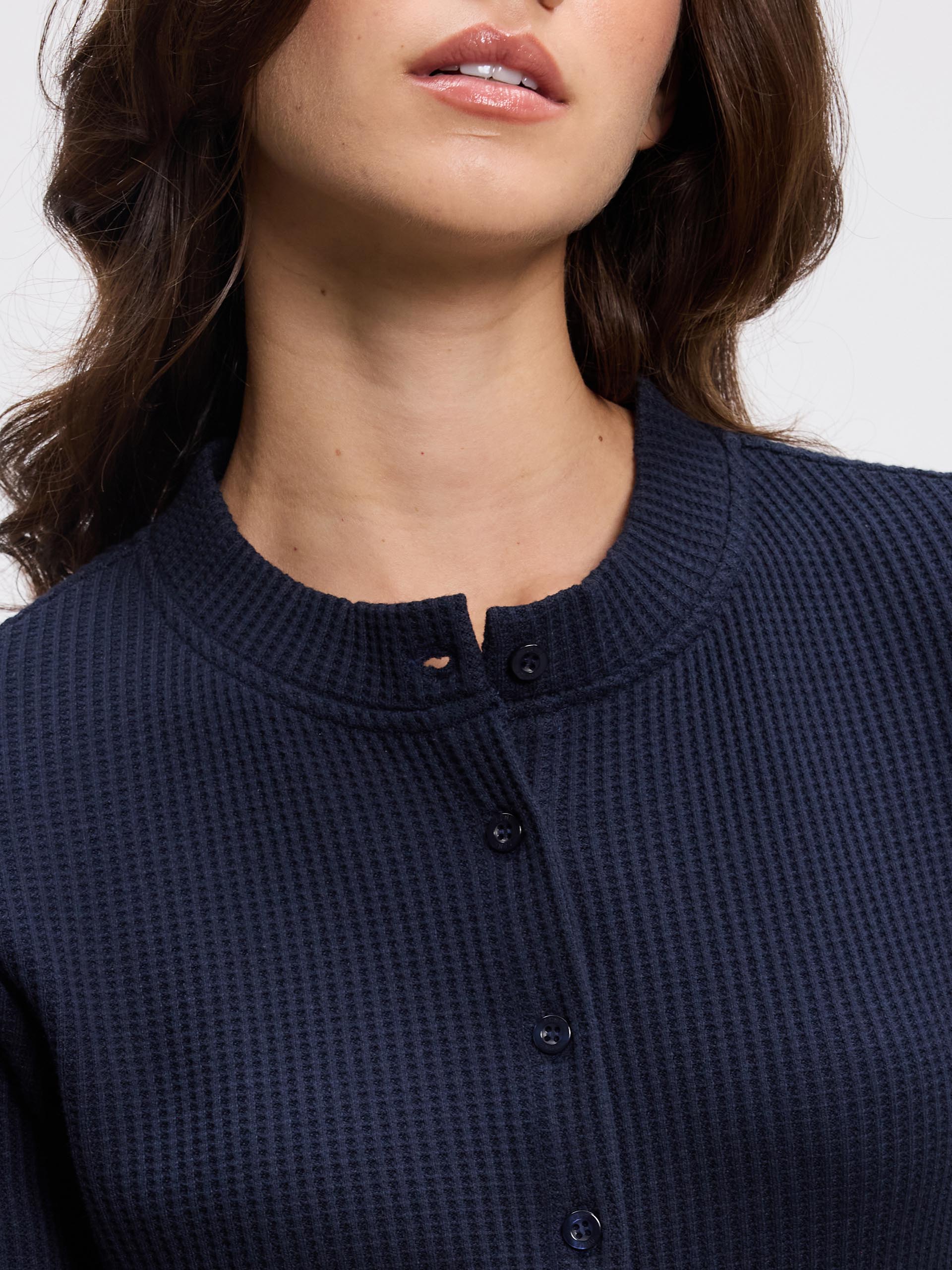 Womens Waffle Button Through Cardigan in Navy - Image 8