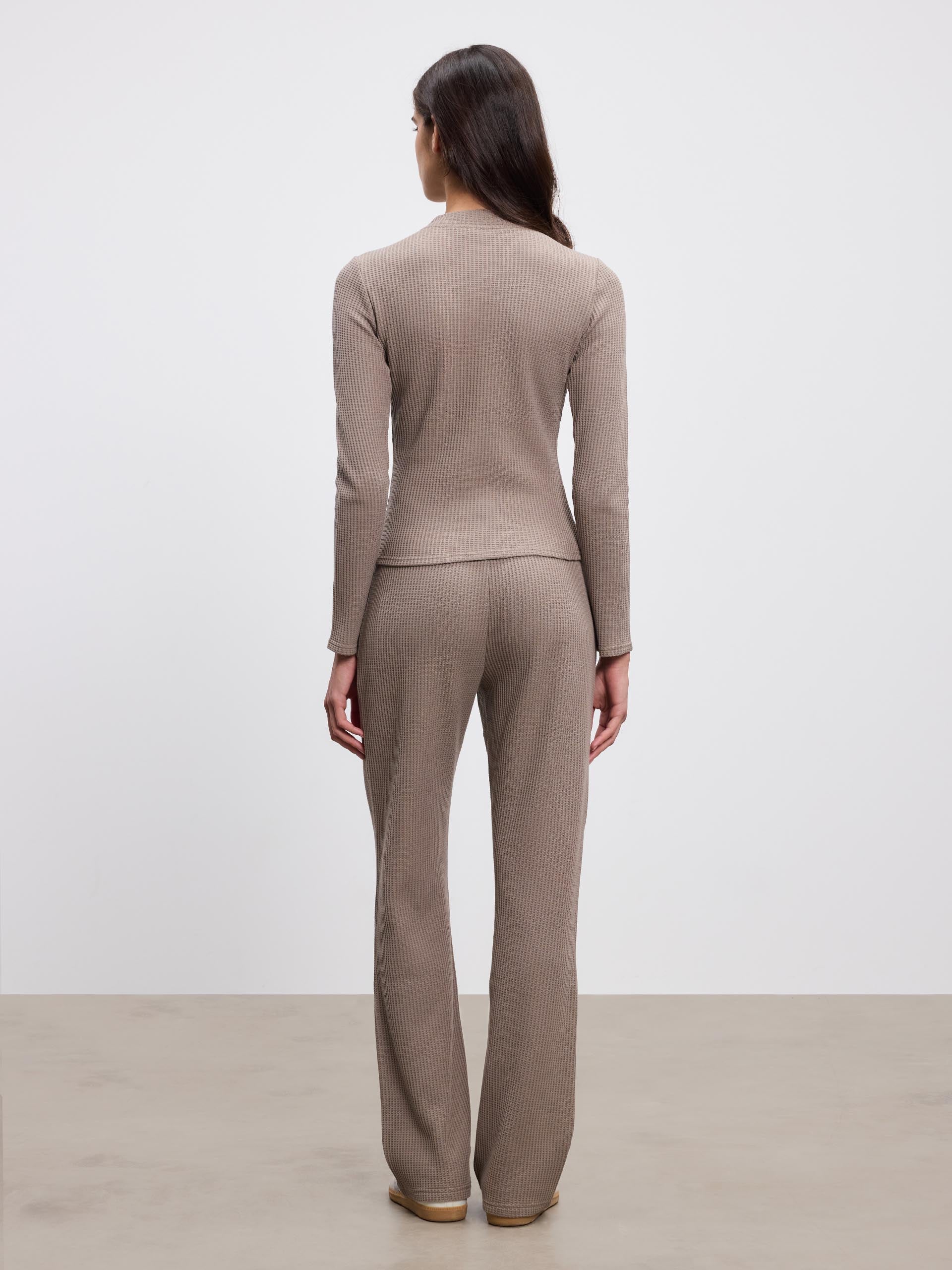 Womens Waffle Button Through Cardigan in Taupe - Image 4
