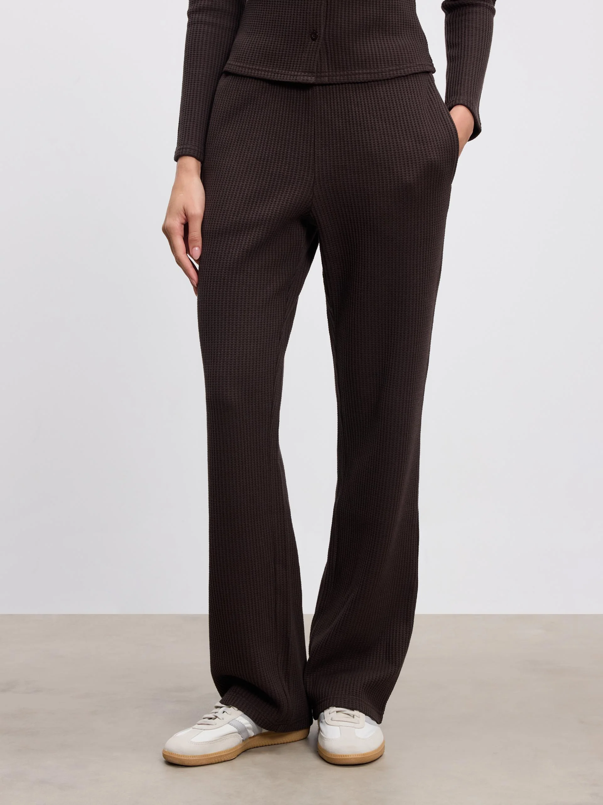 Womens Waffle Straight Leg Trouser in Brown - Image 3