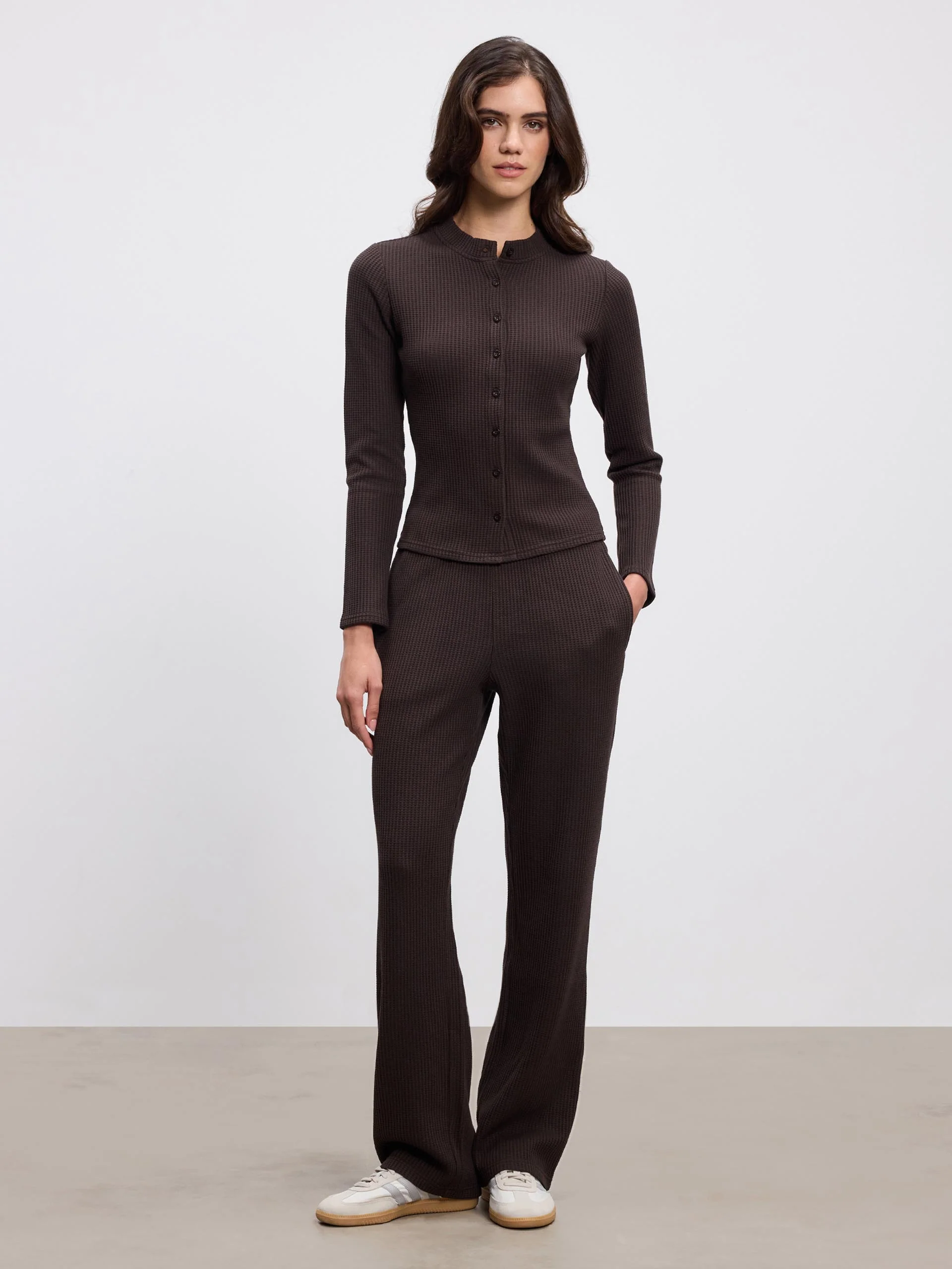 Womens Waffle Straight Leg Trouser in Brown - Image 4