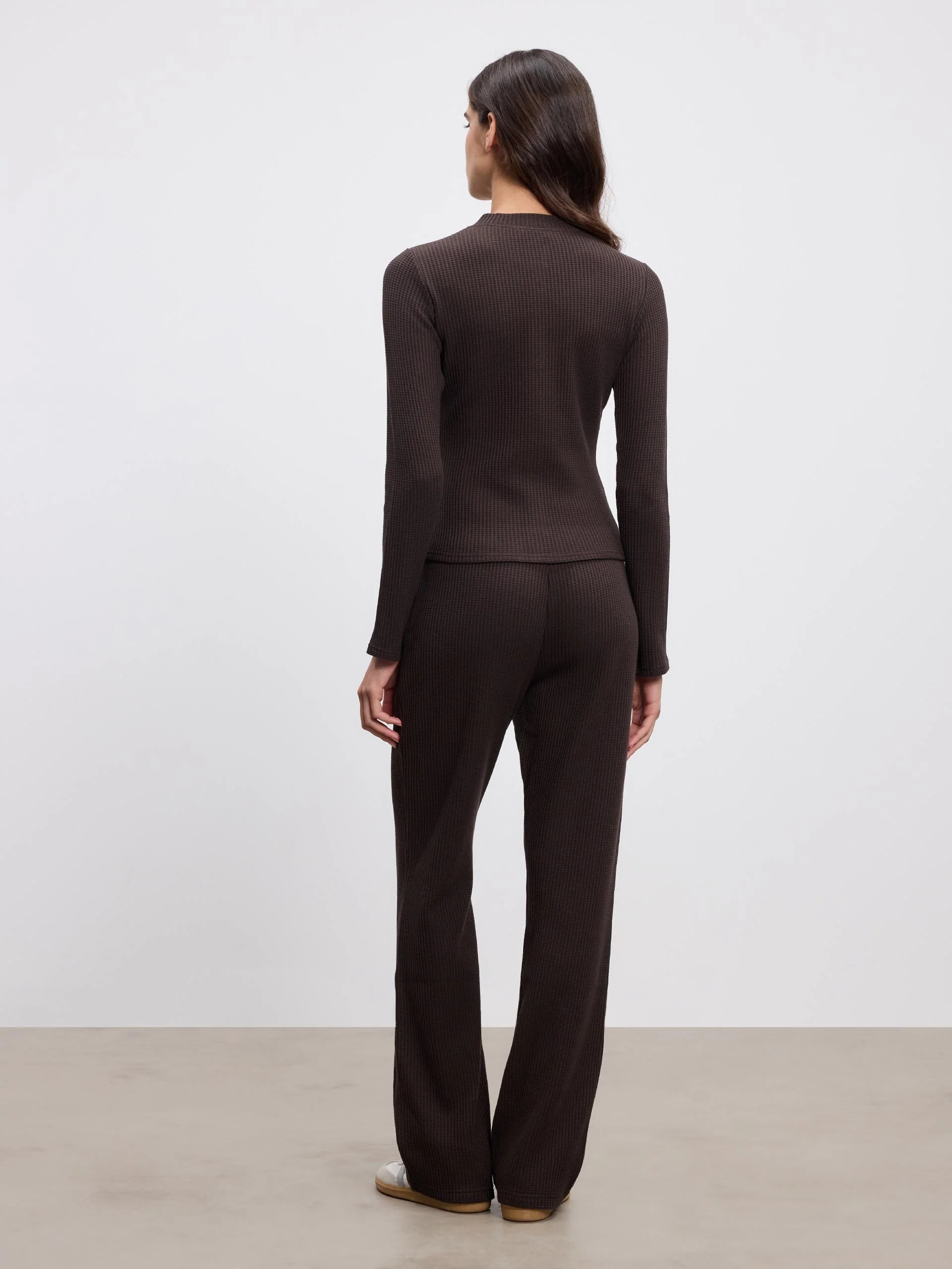 Womens Waffle Straight Leg Trouser in Brown - Image 5