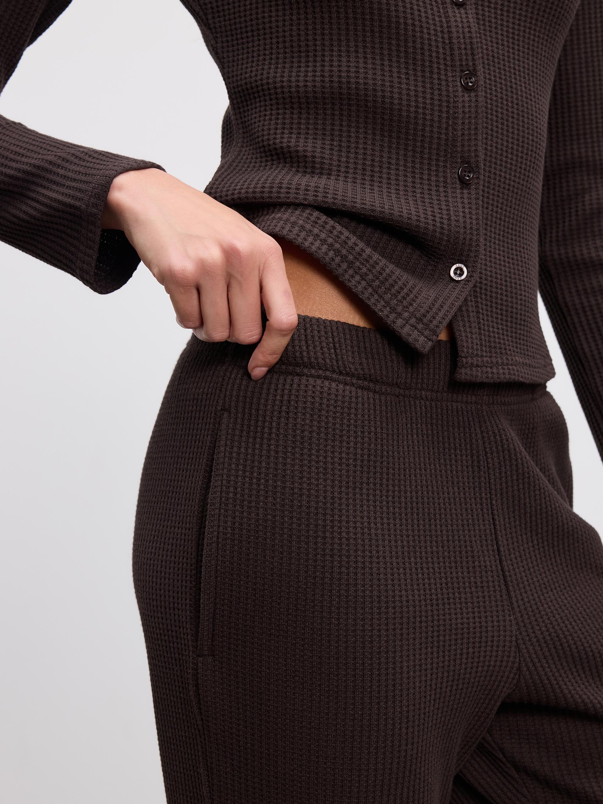 Womens Waffle Straight Leg Trouser in Brown - Image 7