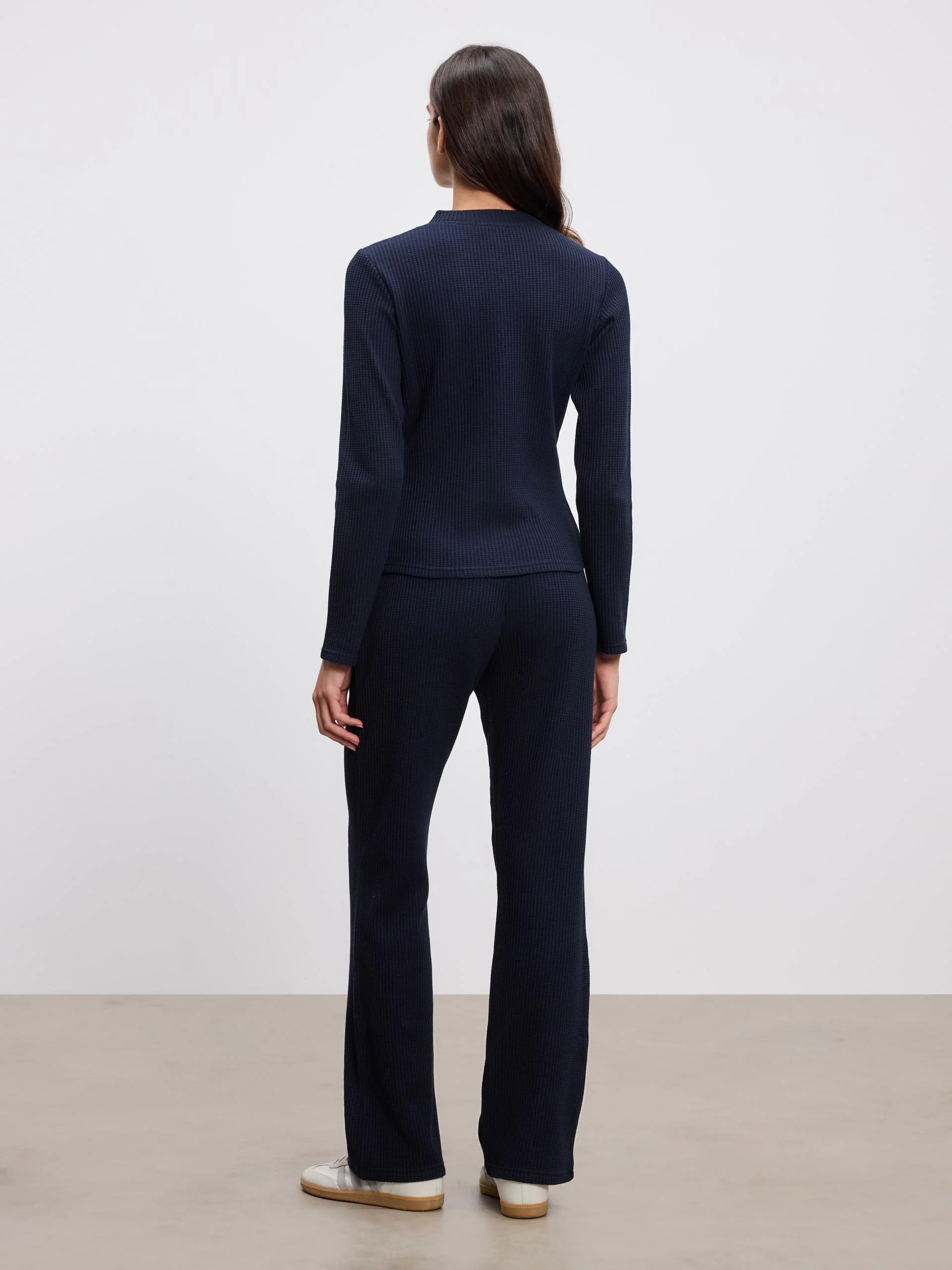 Womens Waffle Straight Leg Trouser in Navy - Image 4