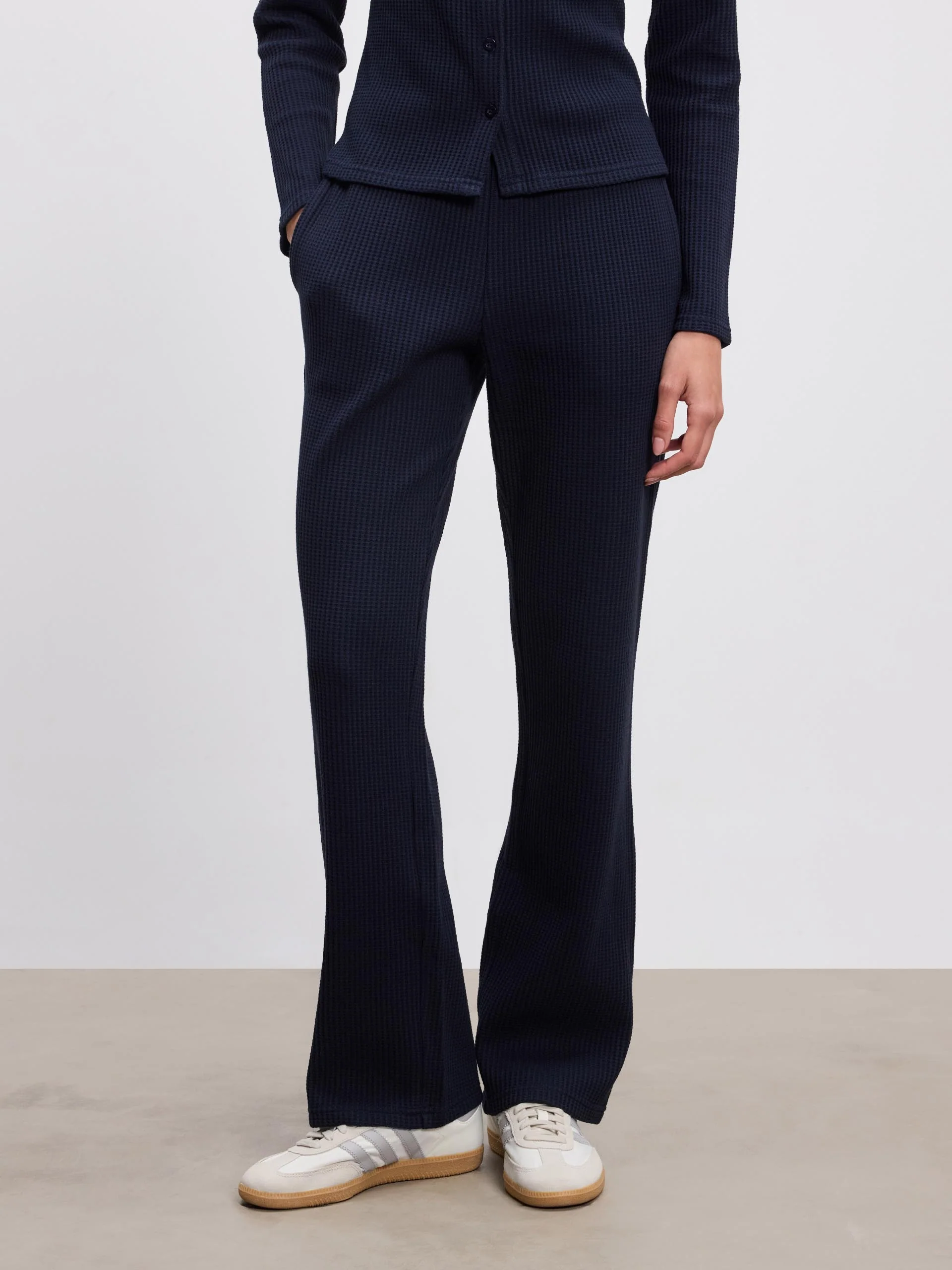 Womens Waffle Straight Leg Trouser in Navy - Image 5