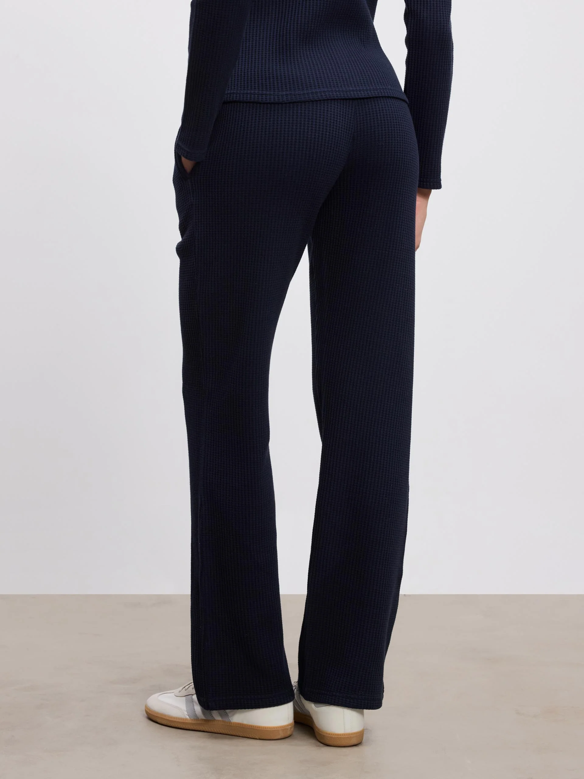 Womens Waffle Straight Leg Trouser in Navy - Image 6
