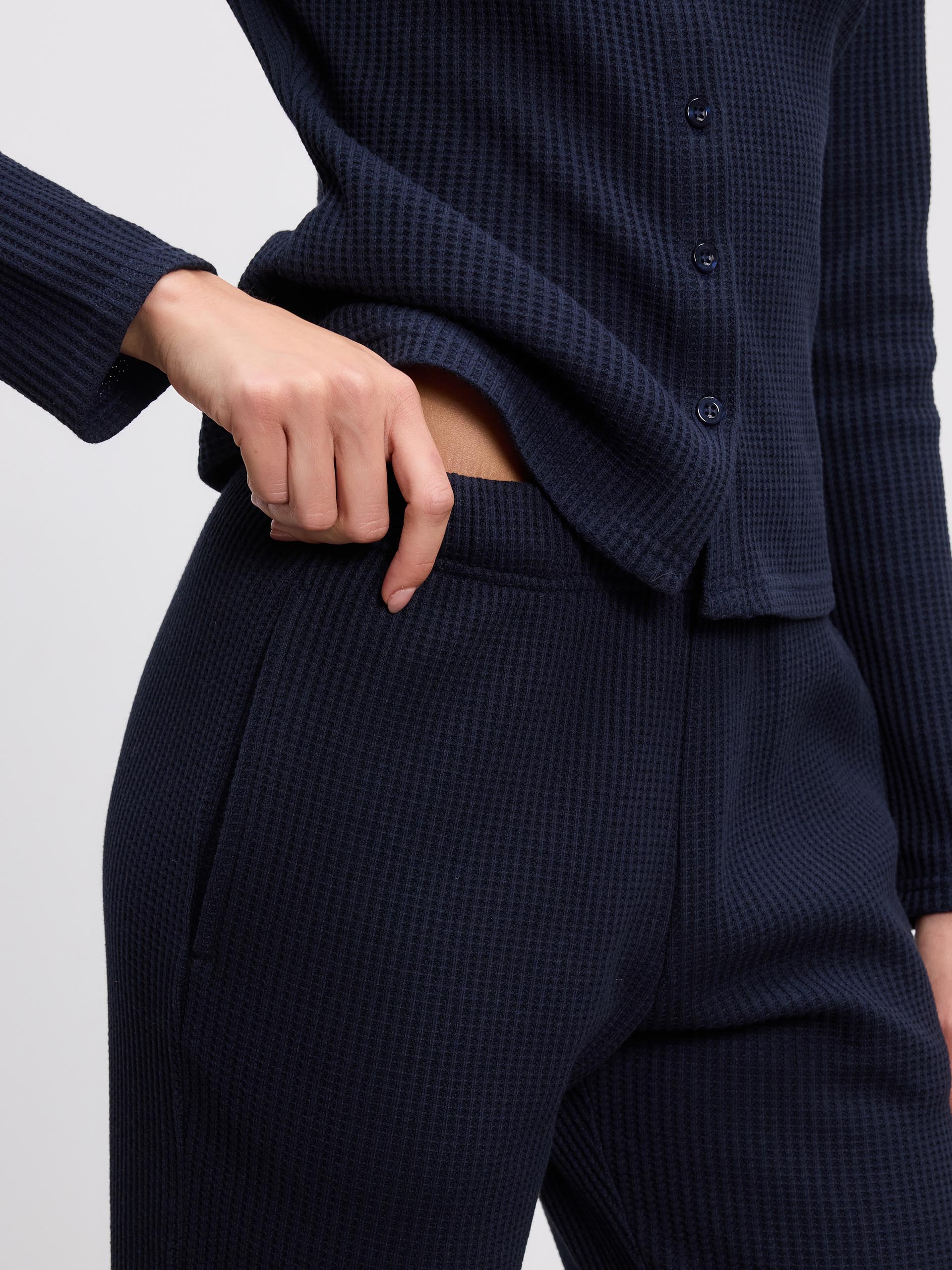 Womens Waffle Straight Leg Trouser in Navy - Image 7