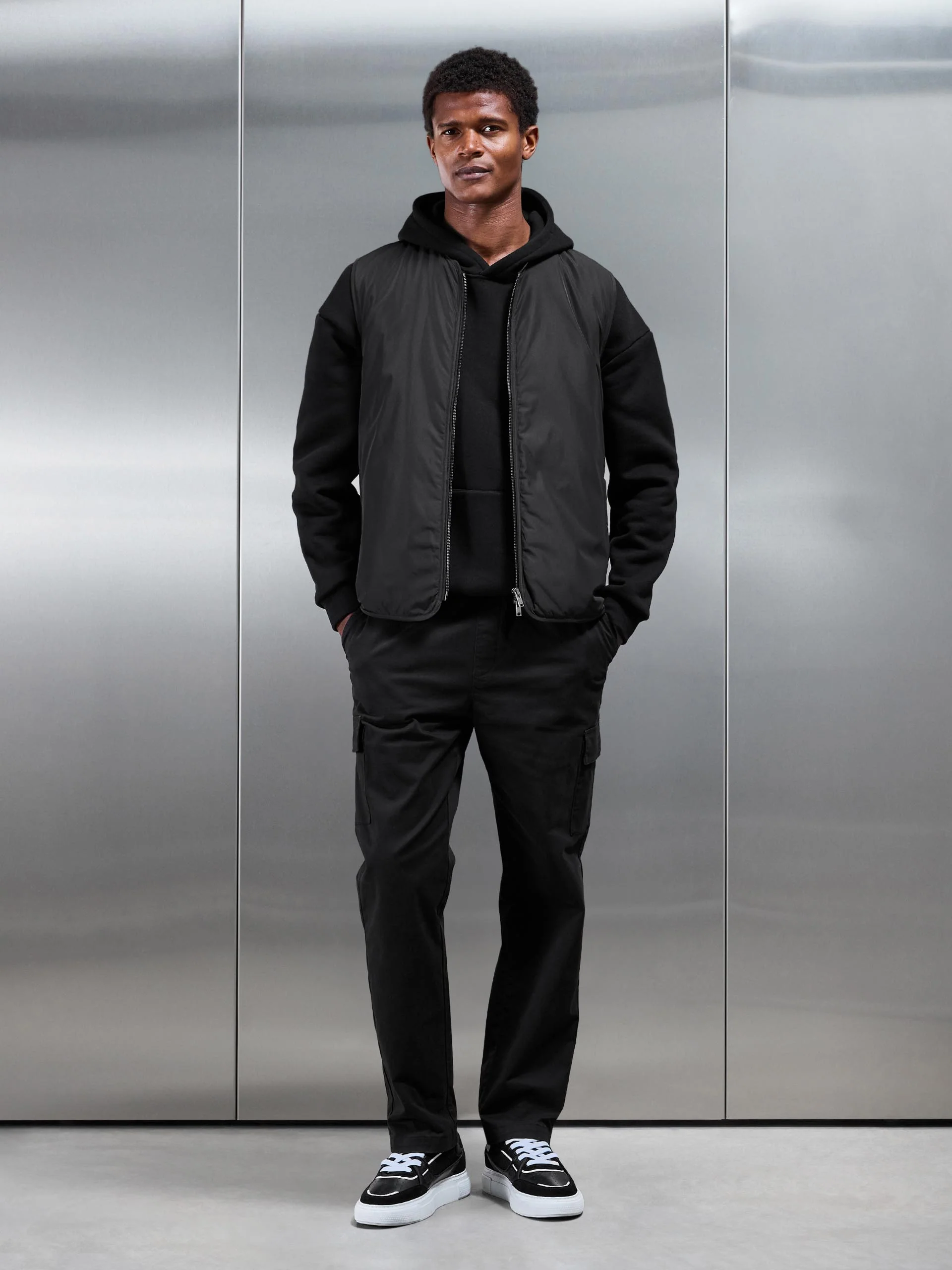 Zip Through Padded Vest in Black - Image 2