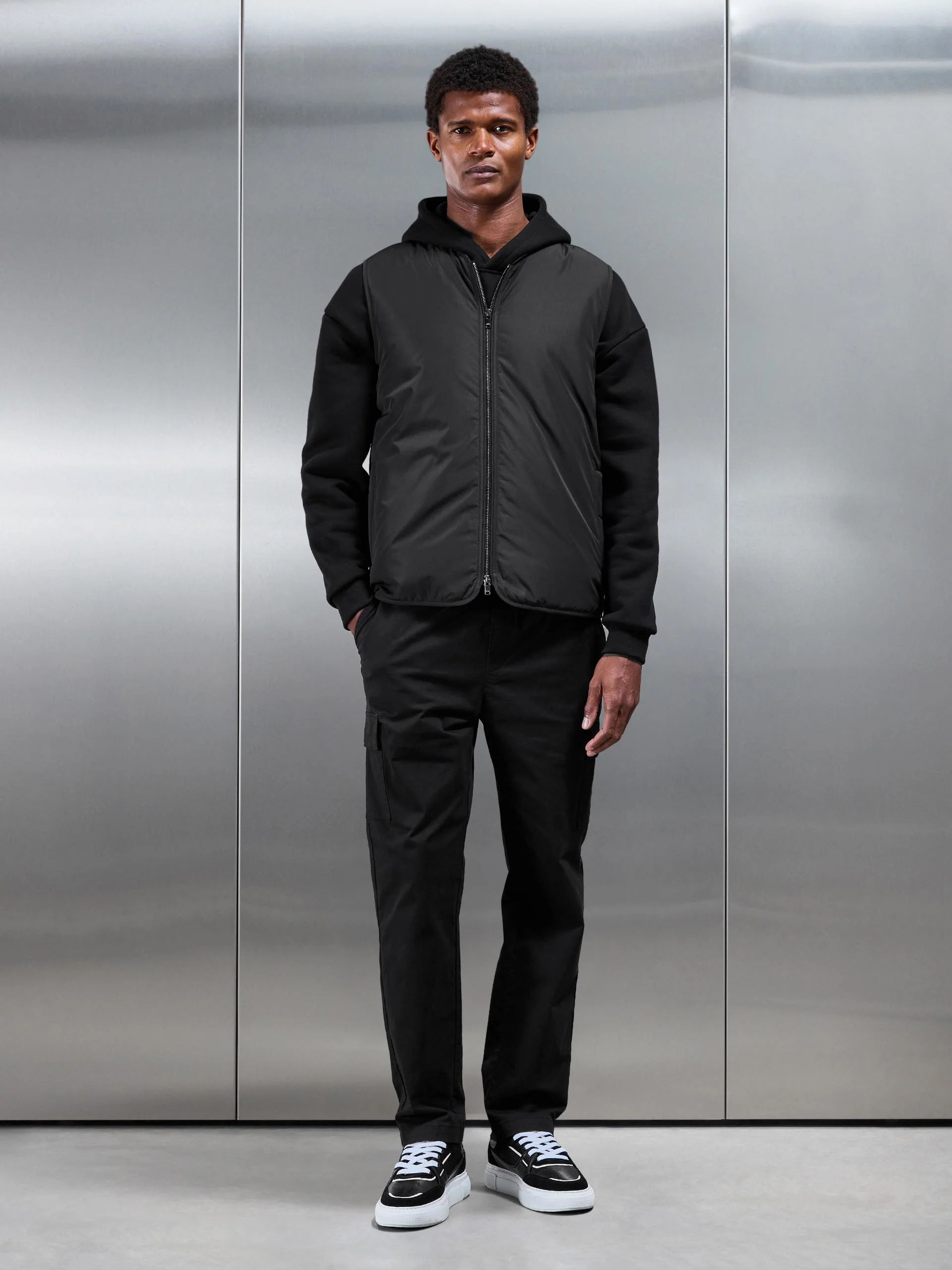 Zip Through Padded Vest in Black - Image 6