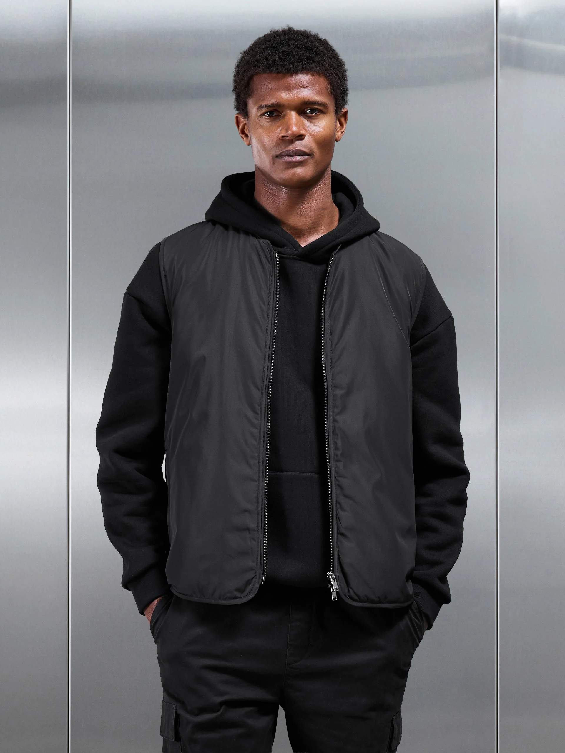 Zip Through Padded Vest in Black - Image 7
