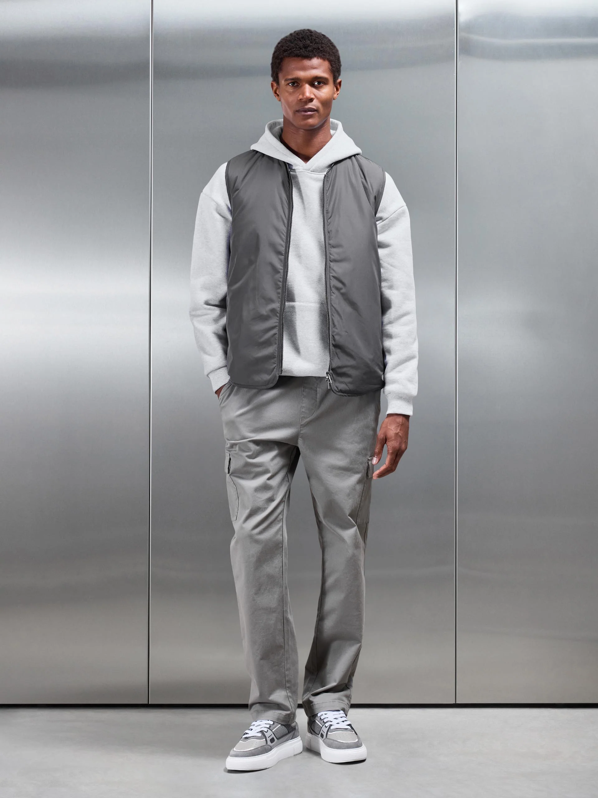Zip Through Padded Vest in Grey - Image 2