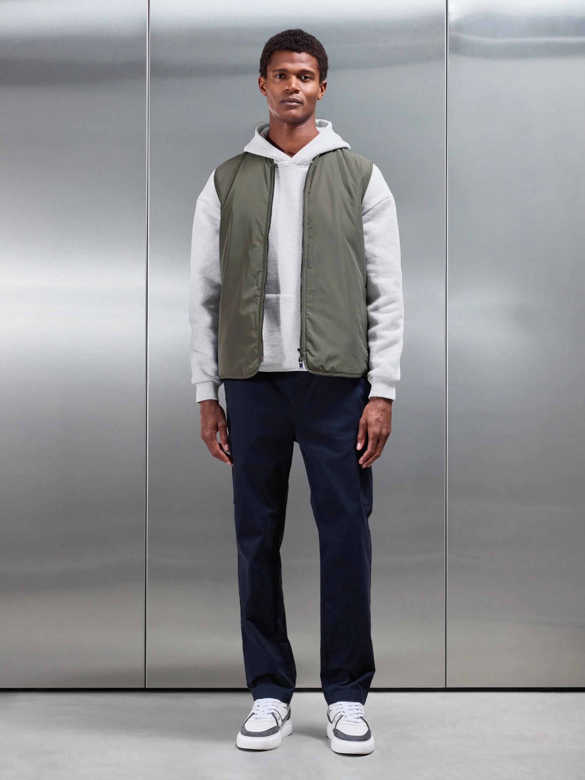 Zip Through Padded Vest in Olive - Image 3