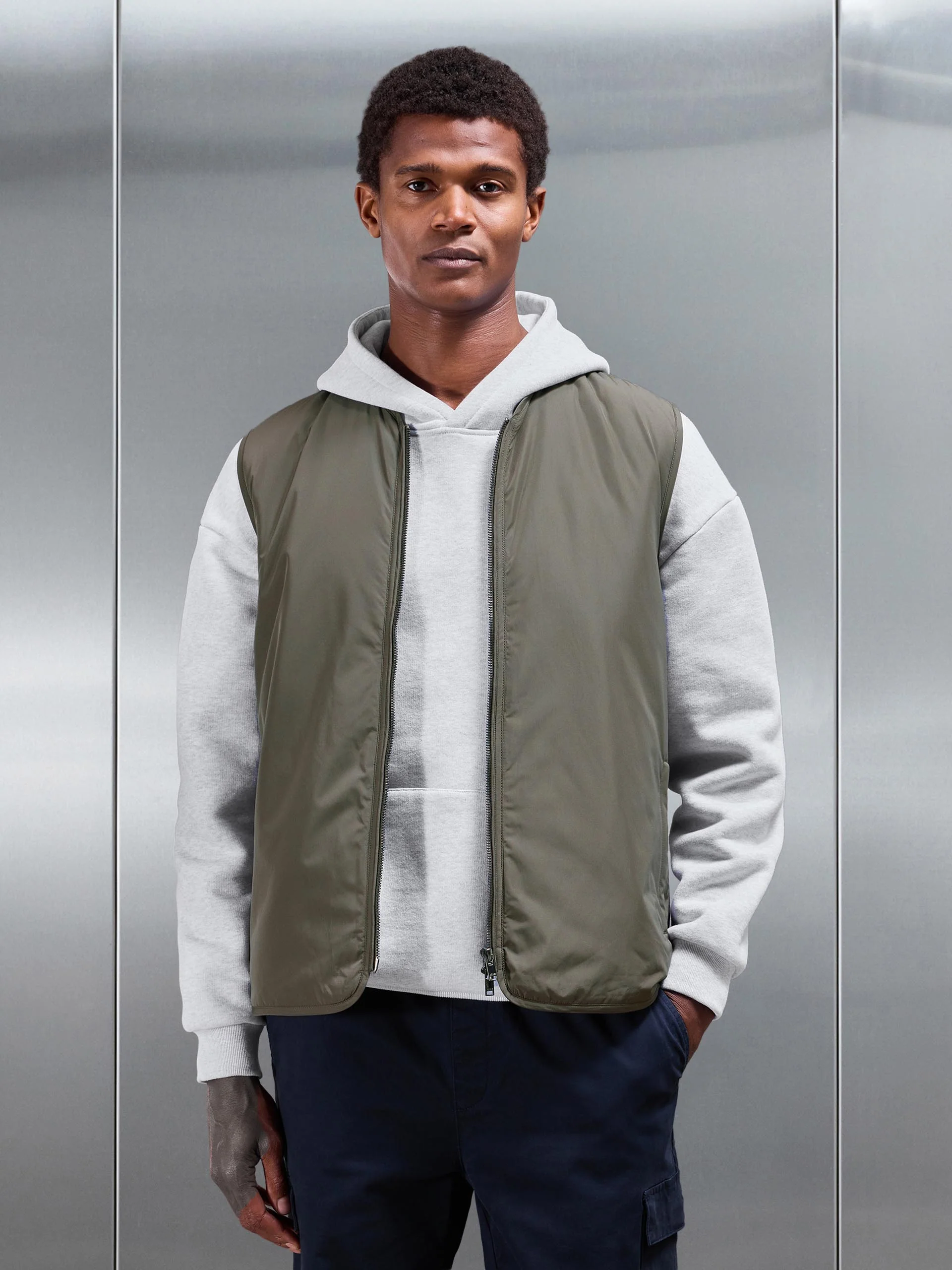 Zip Through Padded Vest in Olive - Image 7